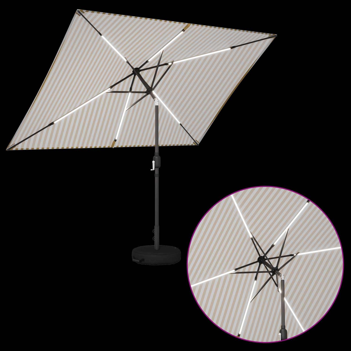 Hageparasol med LED-lamper og fot 200 x 300 cm Polyester