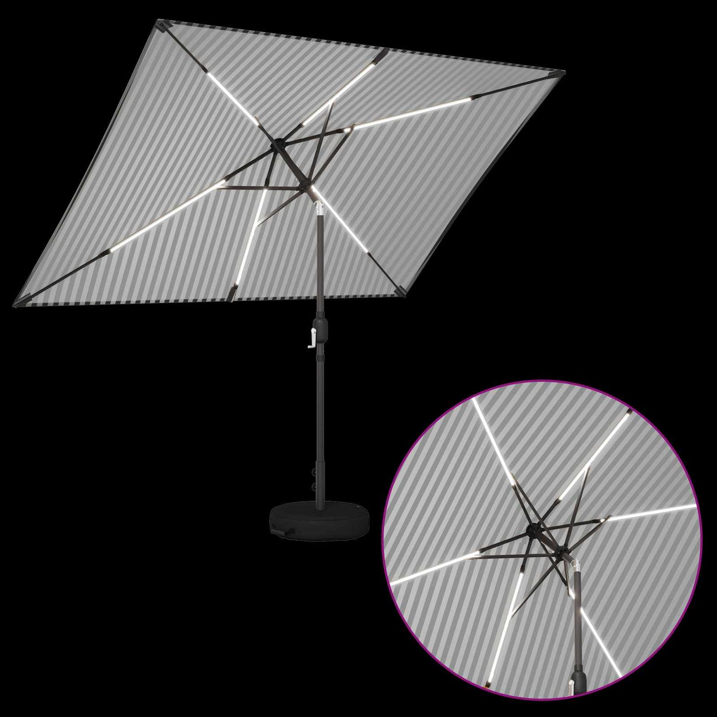 Hageparasol med LED-lamper og fot 200 x 300 cm Polyester