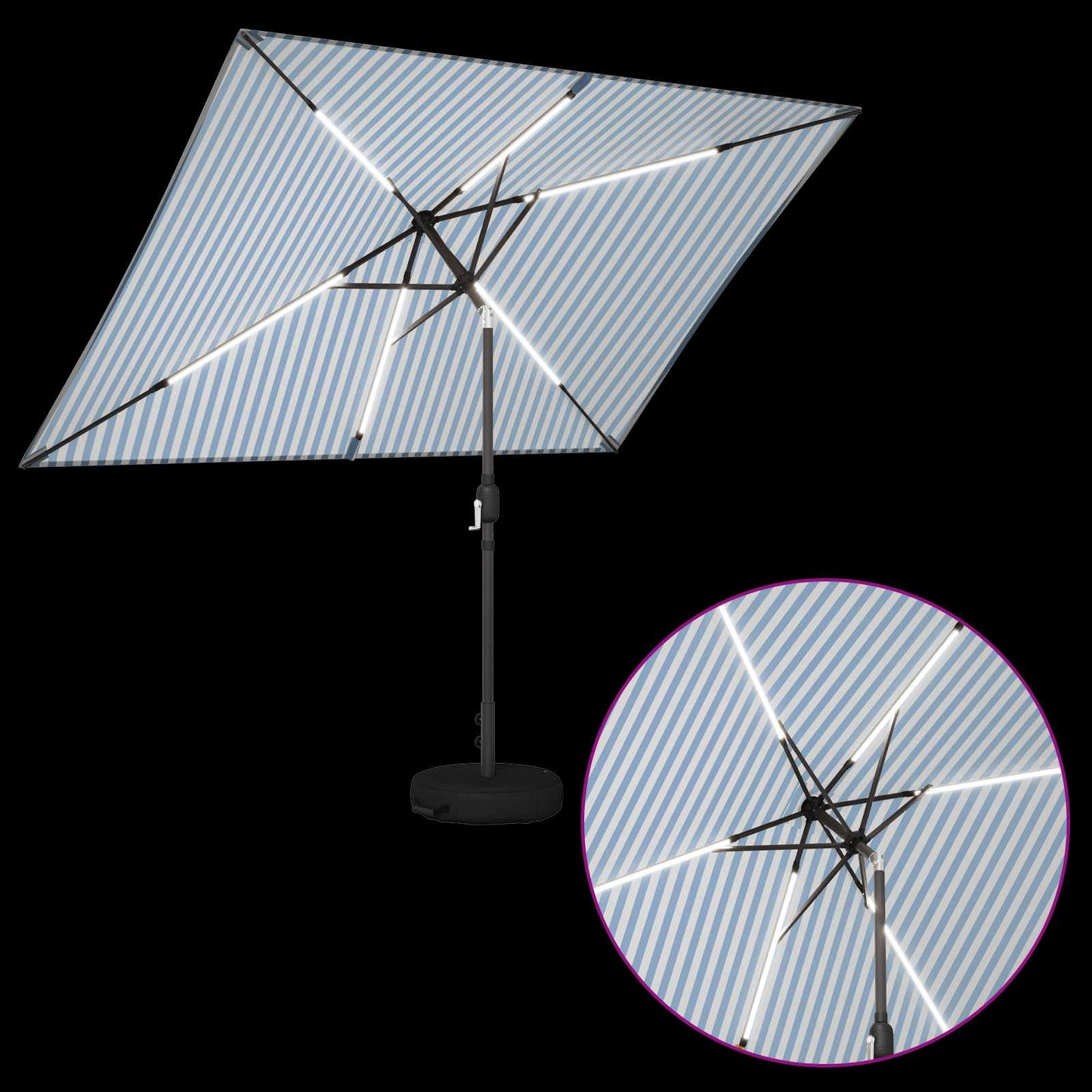 Hageparasol med LED-lamper og fot 200 x 300 cm Polyester