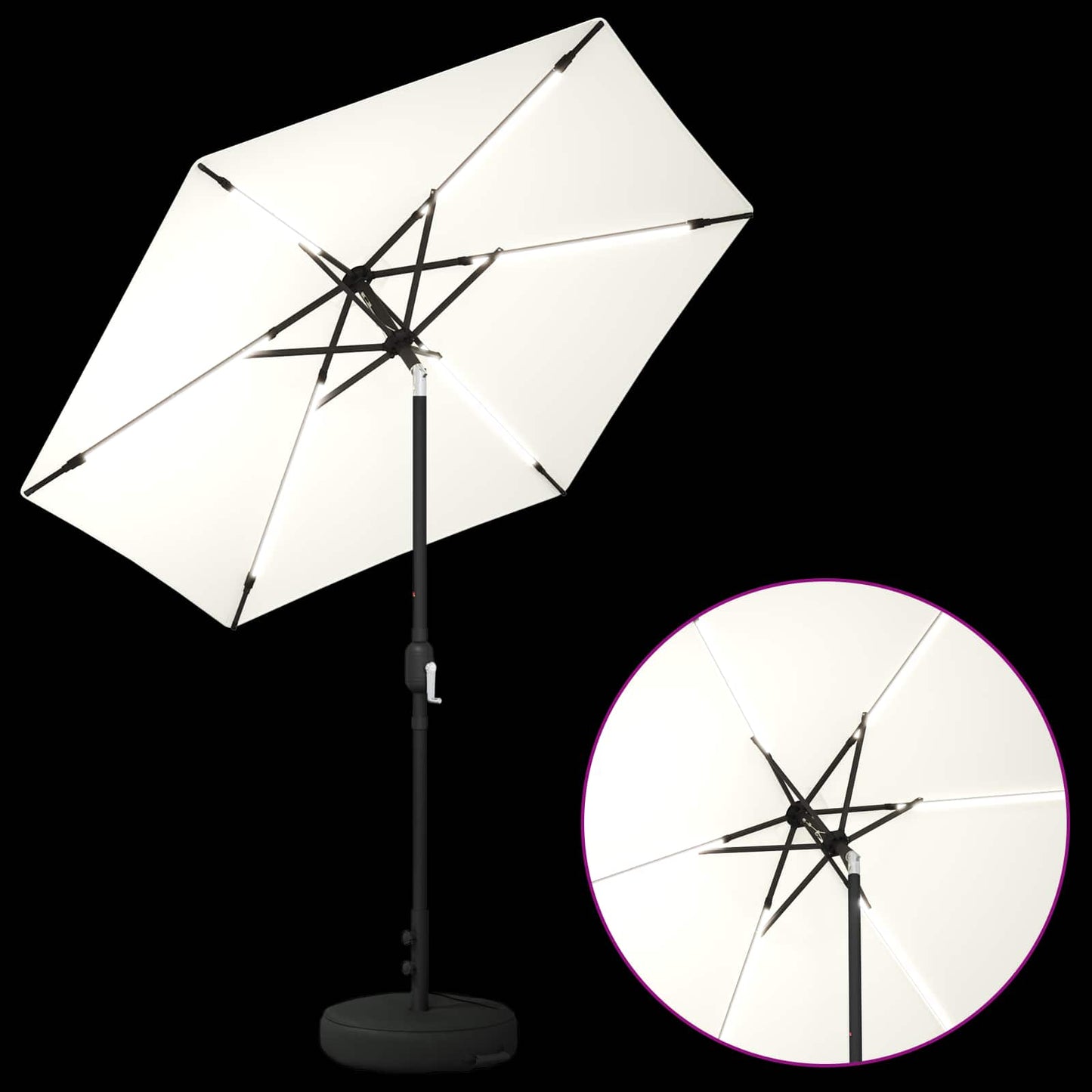 Hageparasoll med LED-lamper 230 x 230 cm Polyester Krem