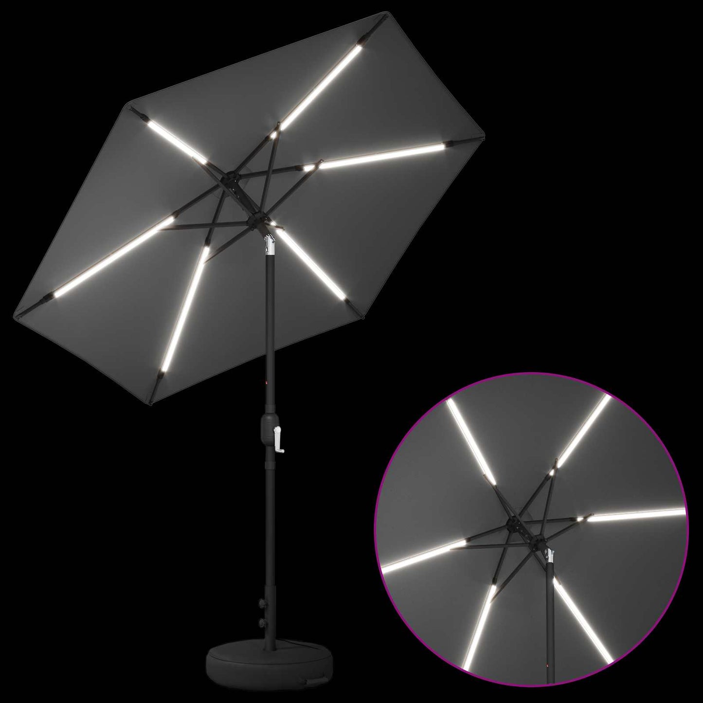Hageparasol med LED-lamper og fot 230 x 230 cm Polyester