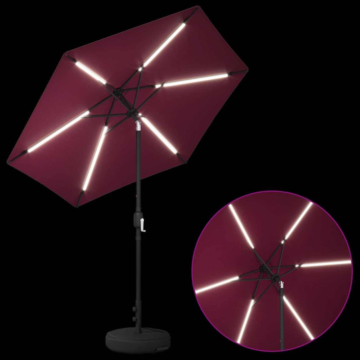 Hageparasoll med LED-lamper 230 x 230 cm Polyester Bordeaux Rød