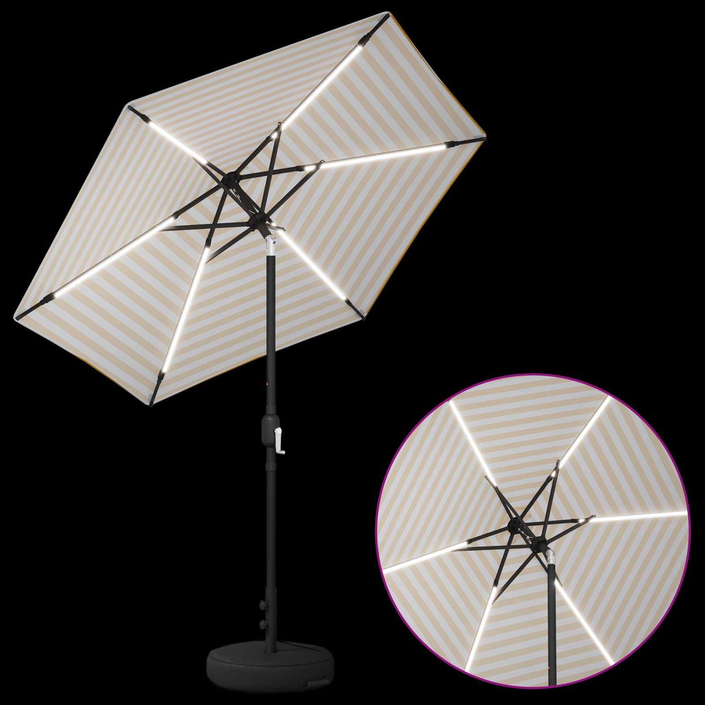 Hageparasoll med LED-lamper 230 x 230 cm Polyester Gul og hvit
