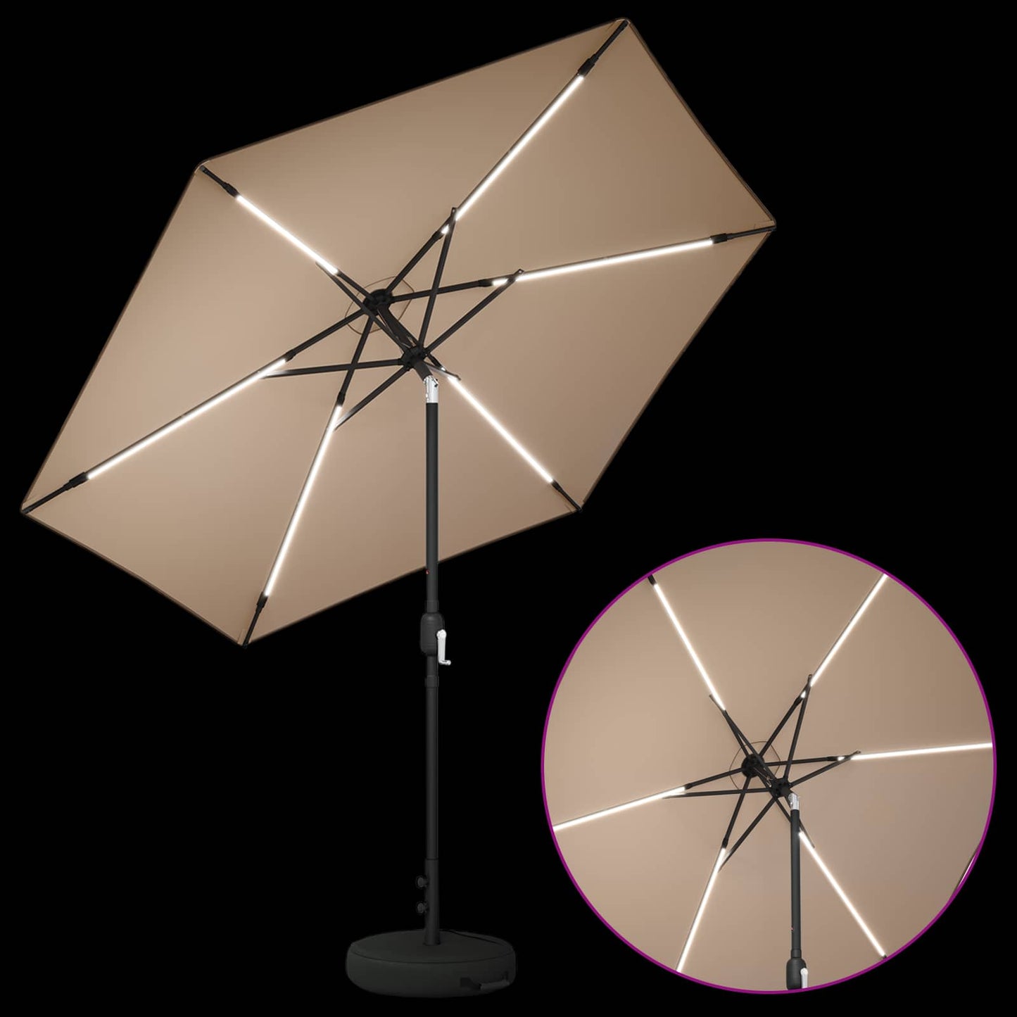 Hageparasol med LED-lamper og fot 270 x 270 cm Polyester