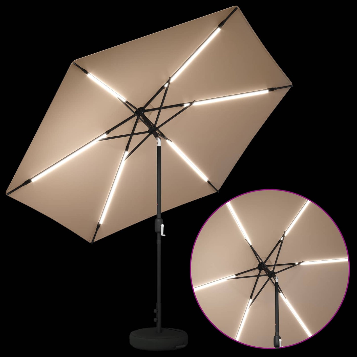 Hageparasol med LED-lamper og fot 300 x 300 cm Polyester