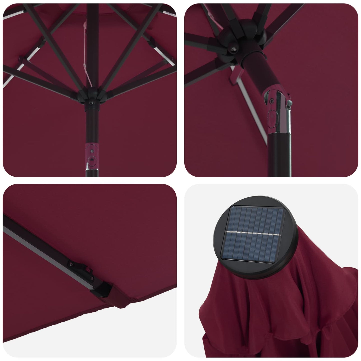 Hageparasoll med LED-lamper 300 x 300 cm Polyester Bordeaux Rød