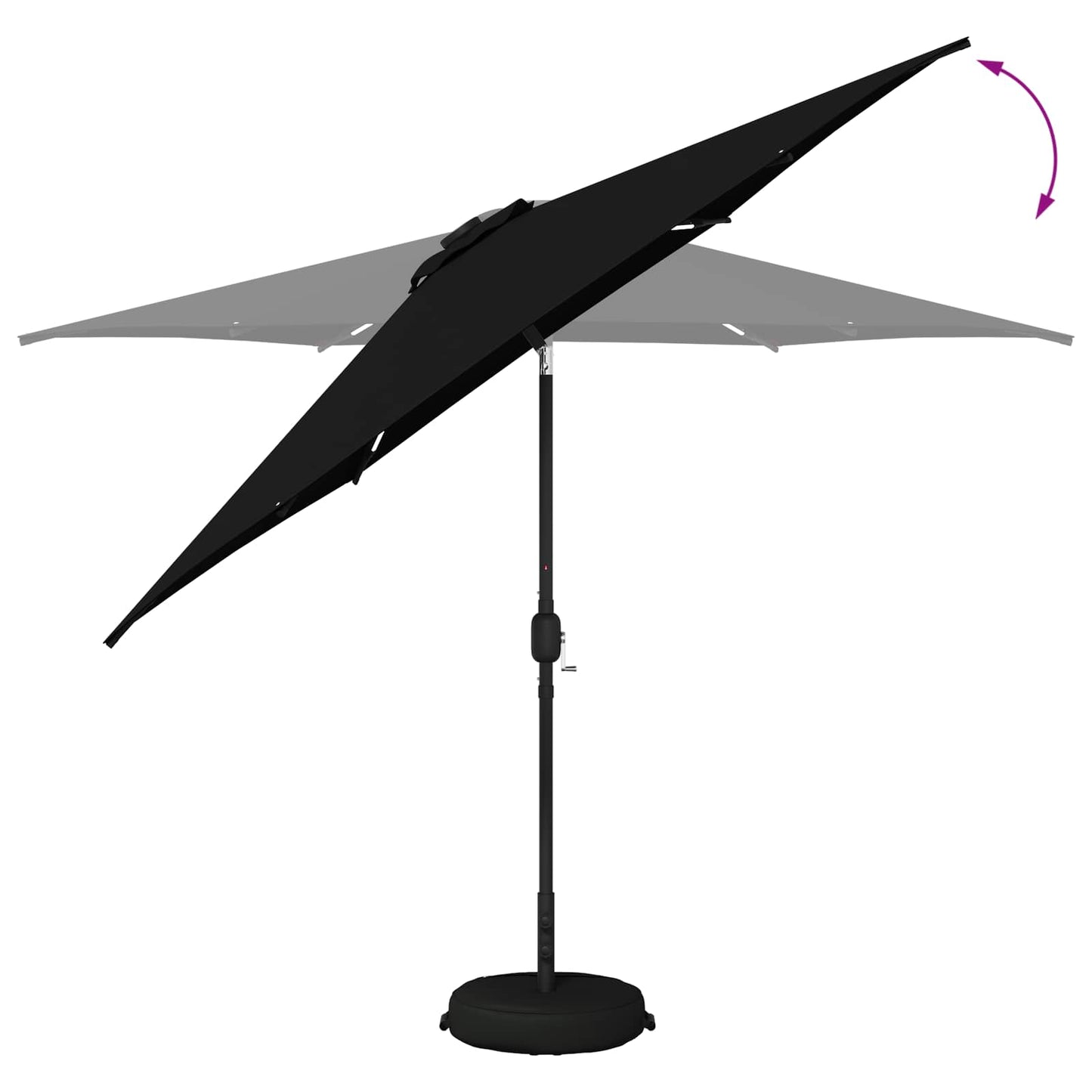 Hageparasol med LED-lamper og fot 300 x 300 cm Polyester Svart