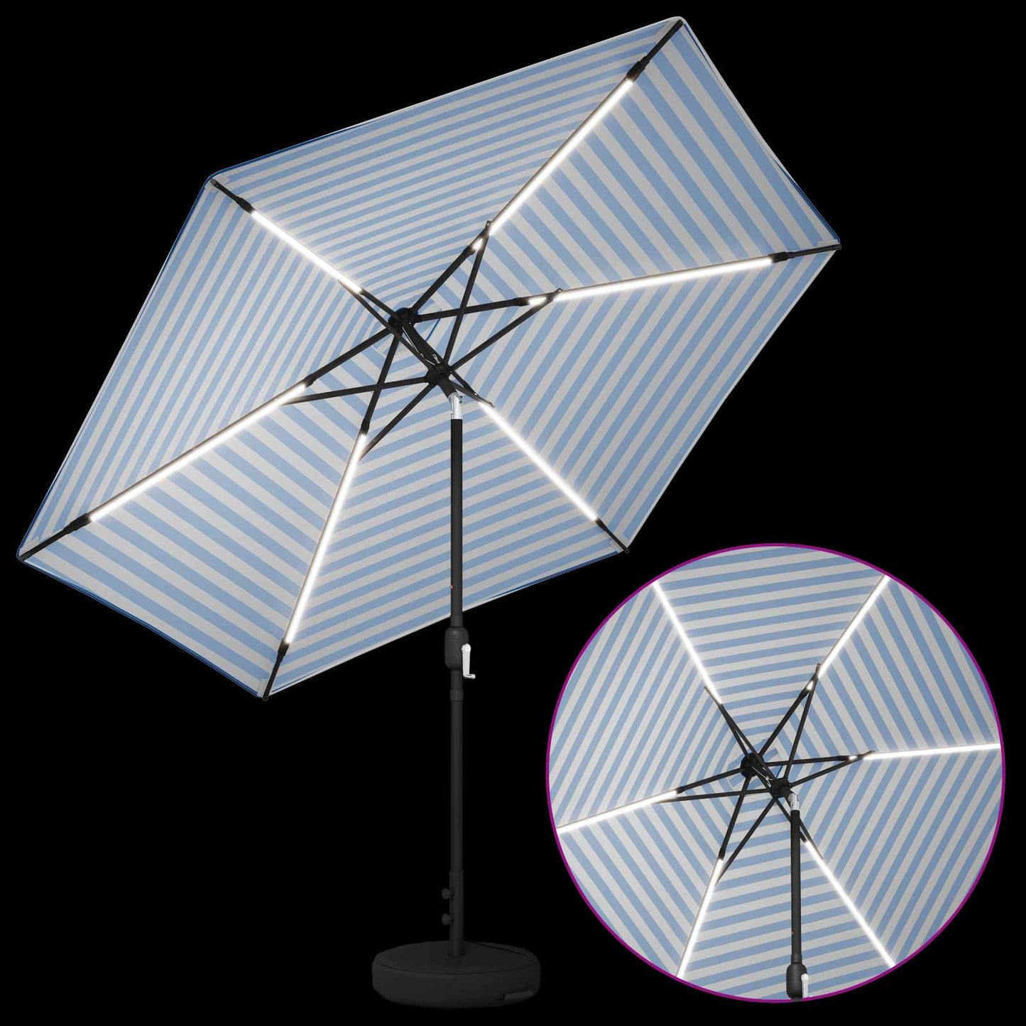 Hageparasol med LED-lamper og fot 300 x 300 cm Polyester