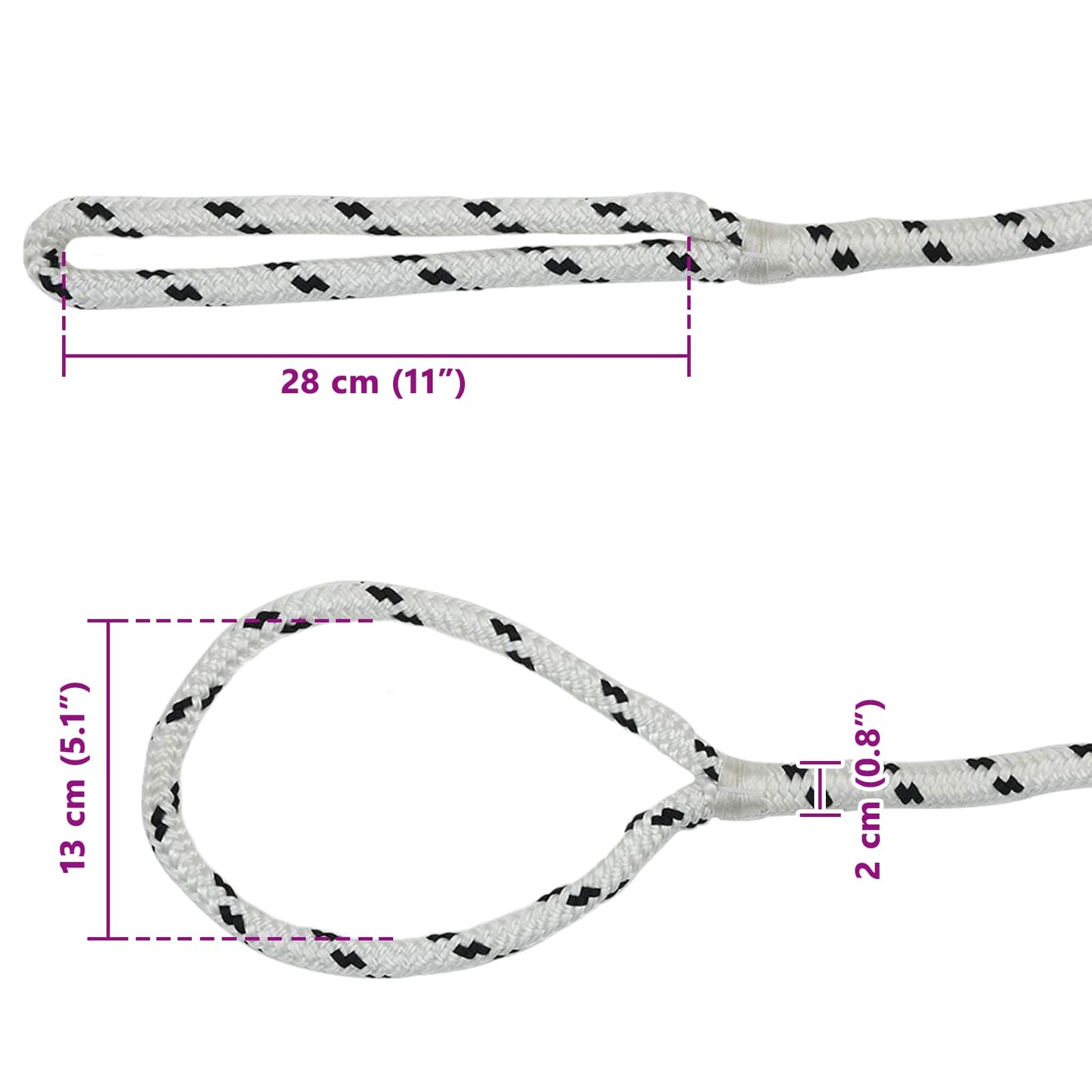 Båtsnor 6 m 2 Hvit og svart Polyester