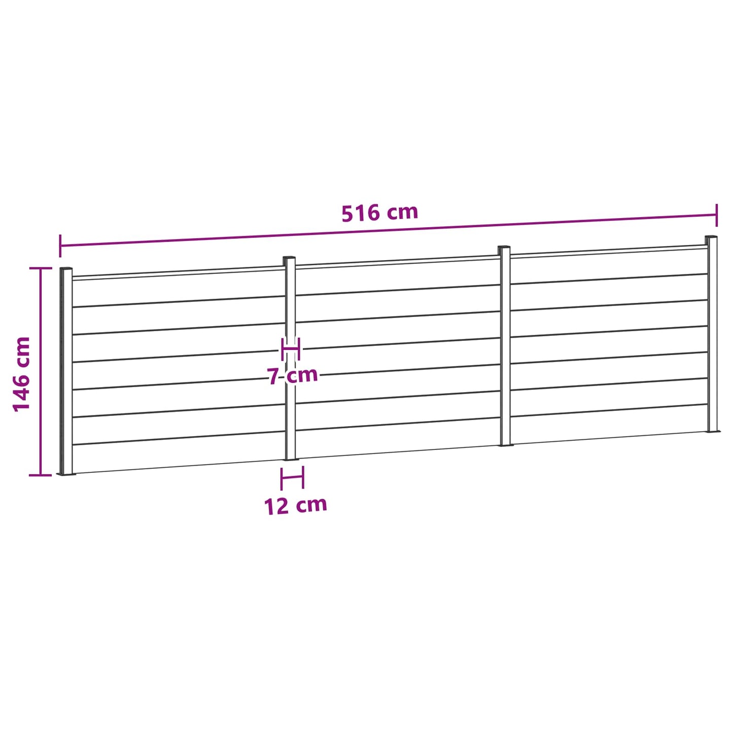 Gjerdeplate 3 pcs WPC og Aluminium Svart