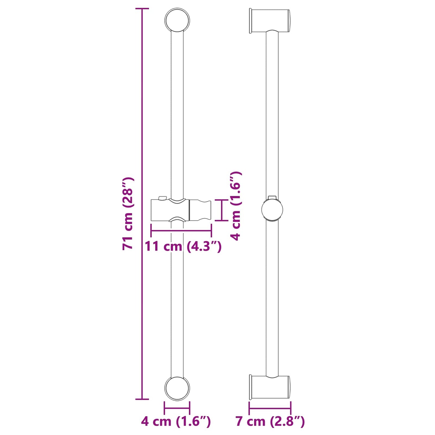 Dusjhodeholder Krom 71 cm Rustfritt stål