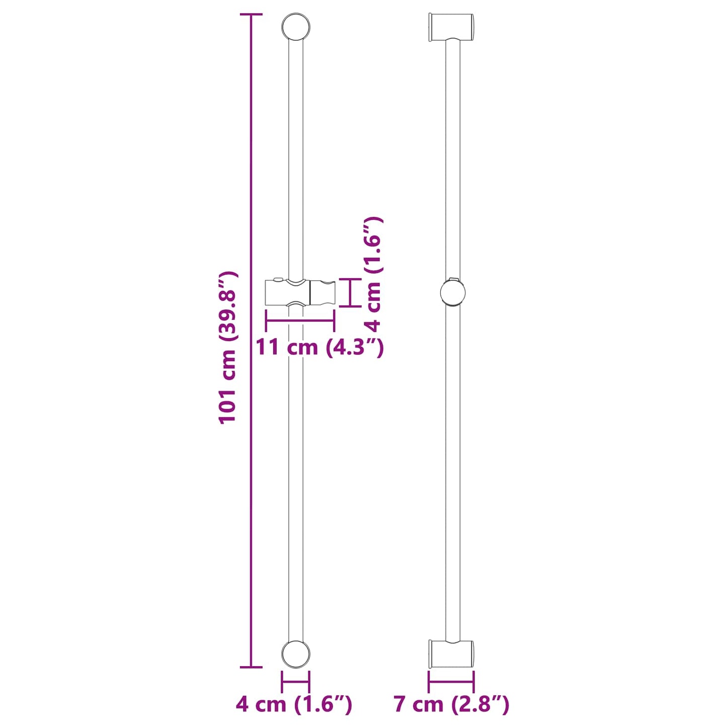 Dusjhodeholder Krom 101 cm Rustfritt stål