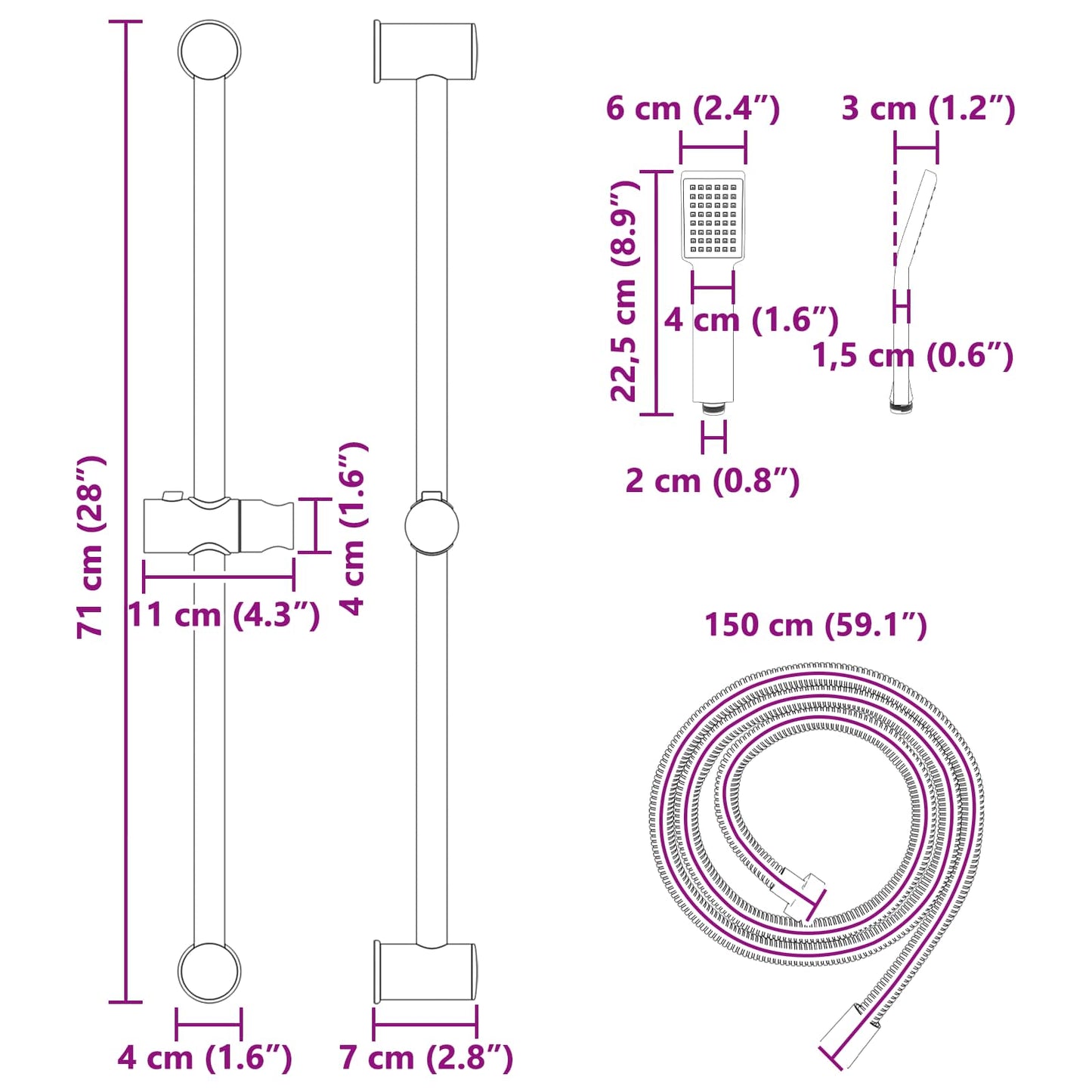Dusjsystemsett Svart 70 cm Rustfritt stål