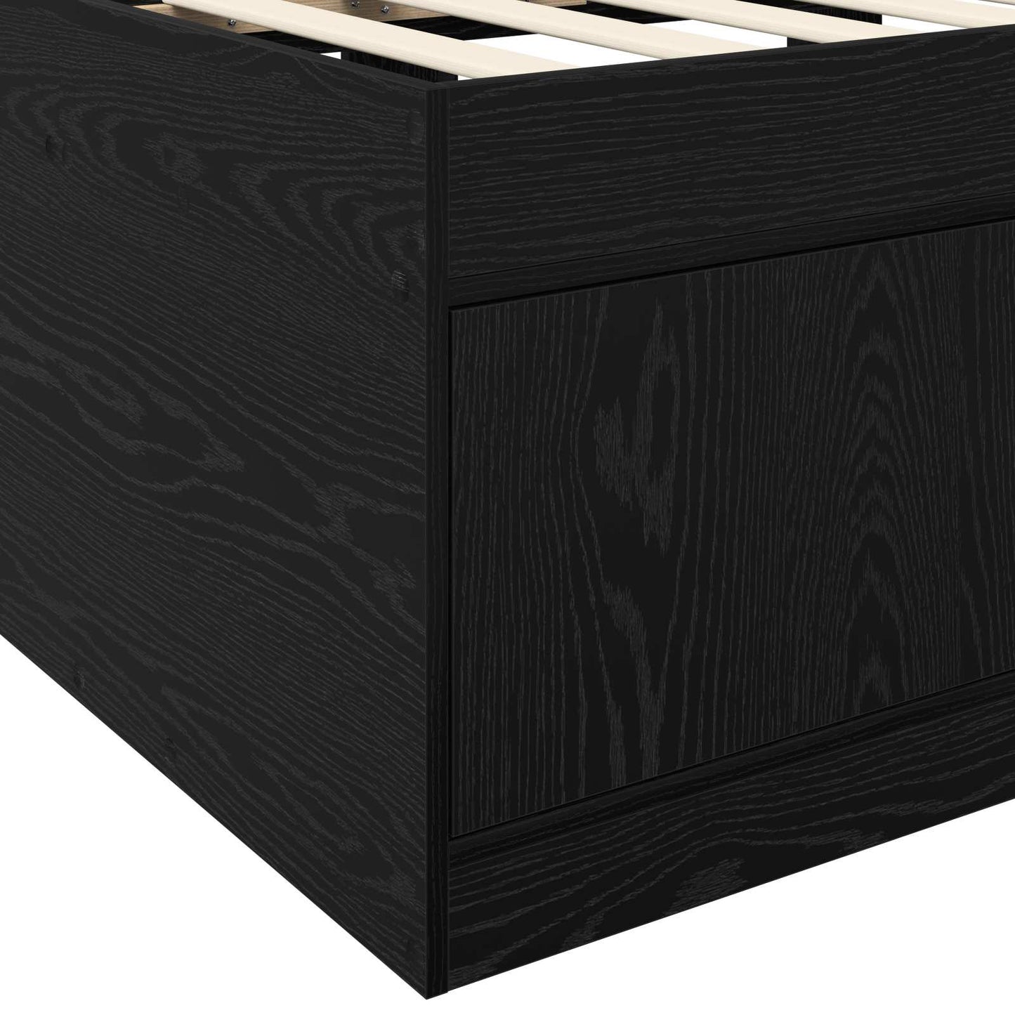 Sengeramme med oppbevaring Svart eik 80 x 200 cm Konstruert tre