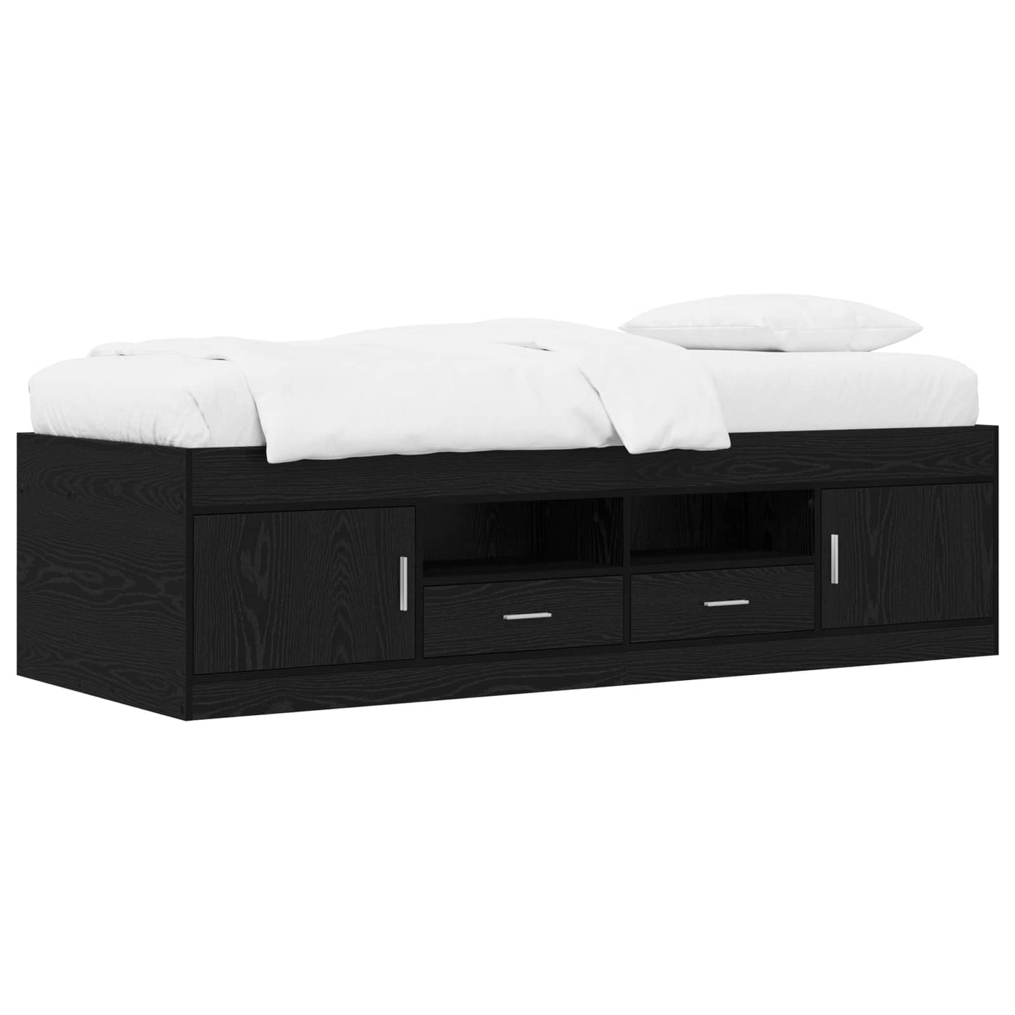 Sengeramme med oppbevaring Svart eik 80 x 200 cm Konstruert tre