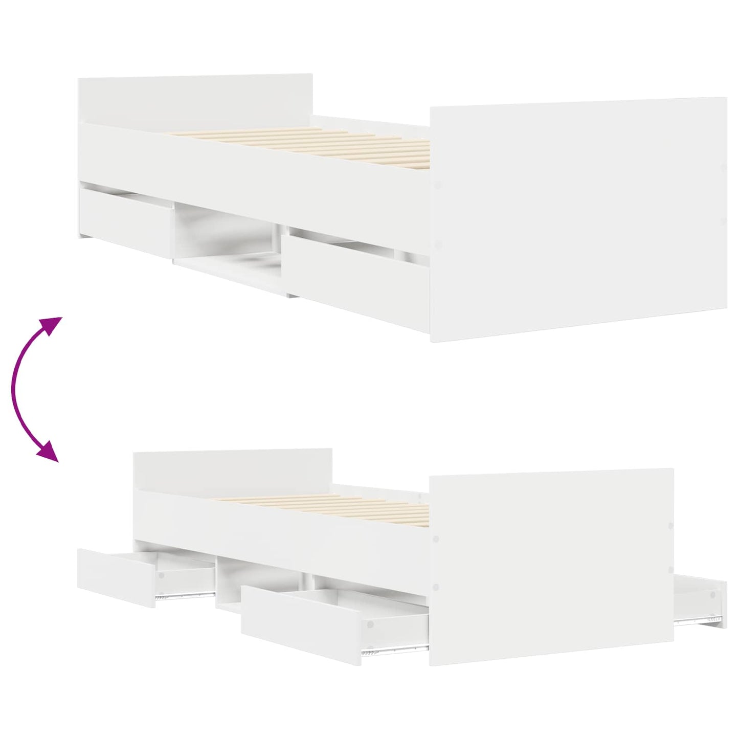 Sengeramme med oppbevaring Hvit 80 x 200 cm Konstruert tre