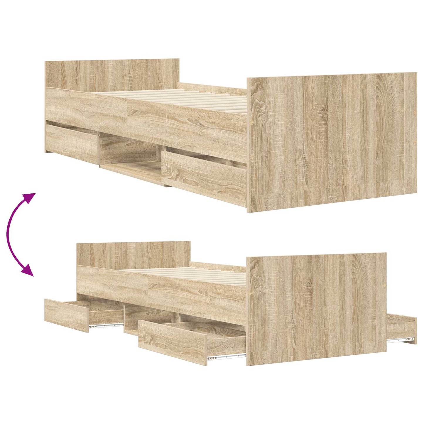 Sengeramme med oppbevaring Sonoma eik 80 x 200 cm