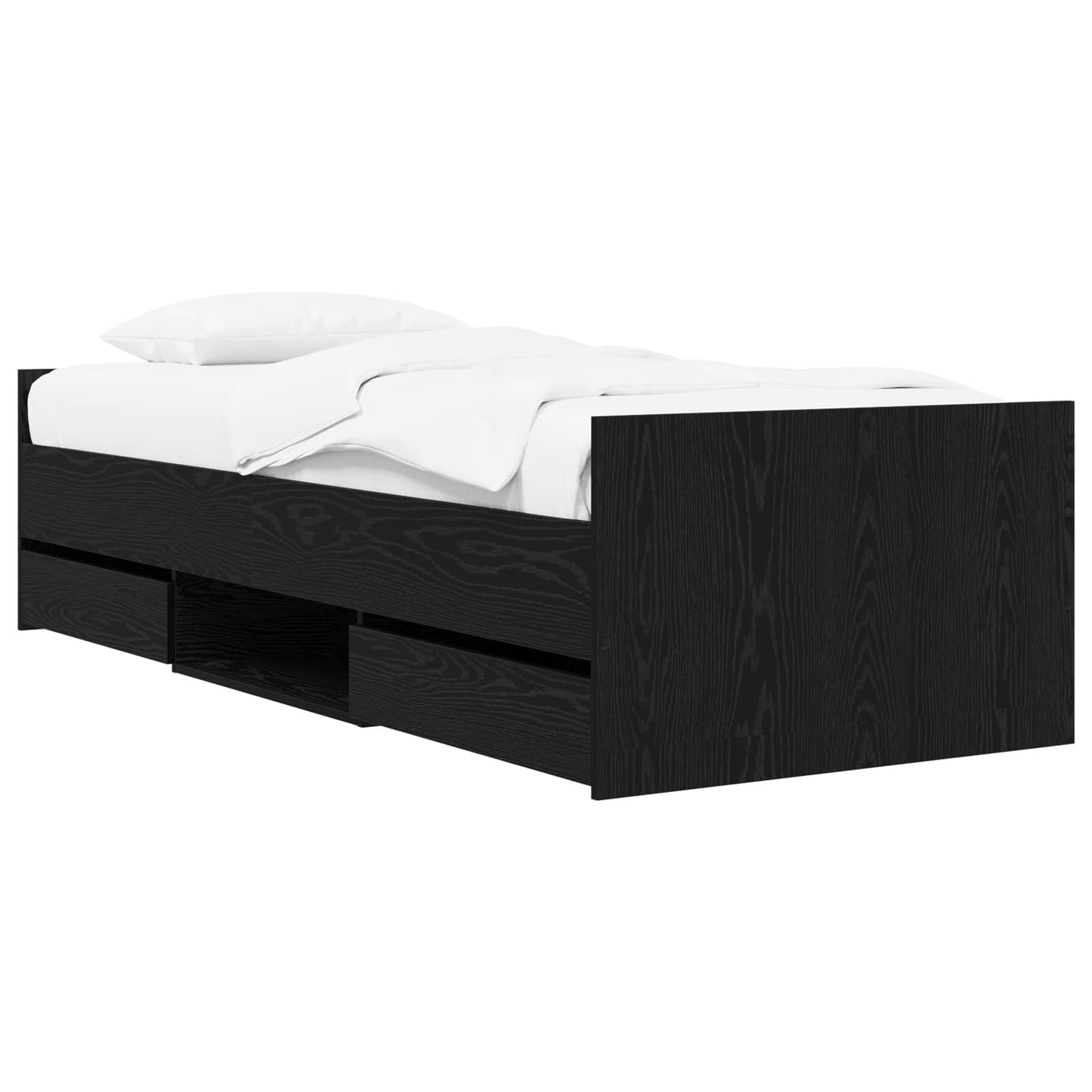 Sengeramme med oppbevaring Svart eik 80 x 200 cm Konstruert tre