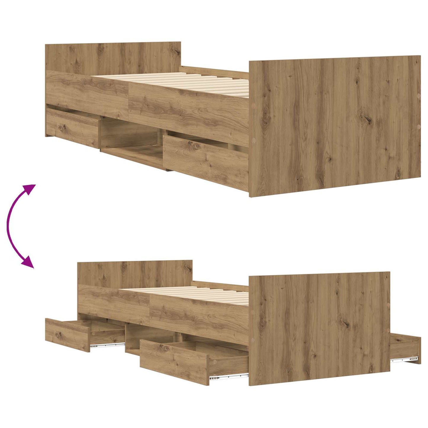 Sengeramme med oppbevaring Artisan eik 80 x 200 cm