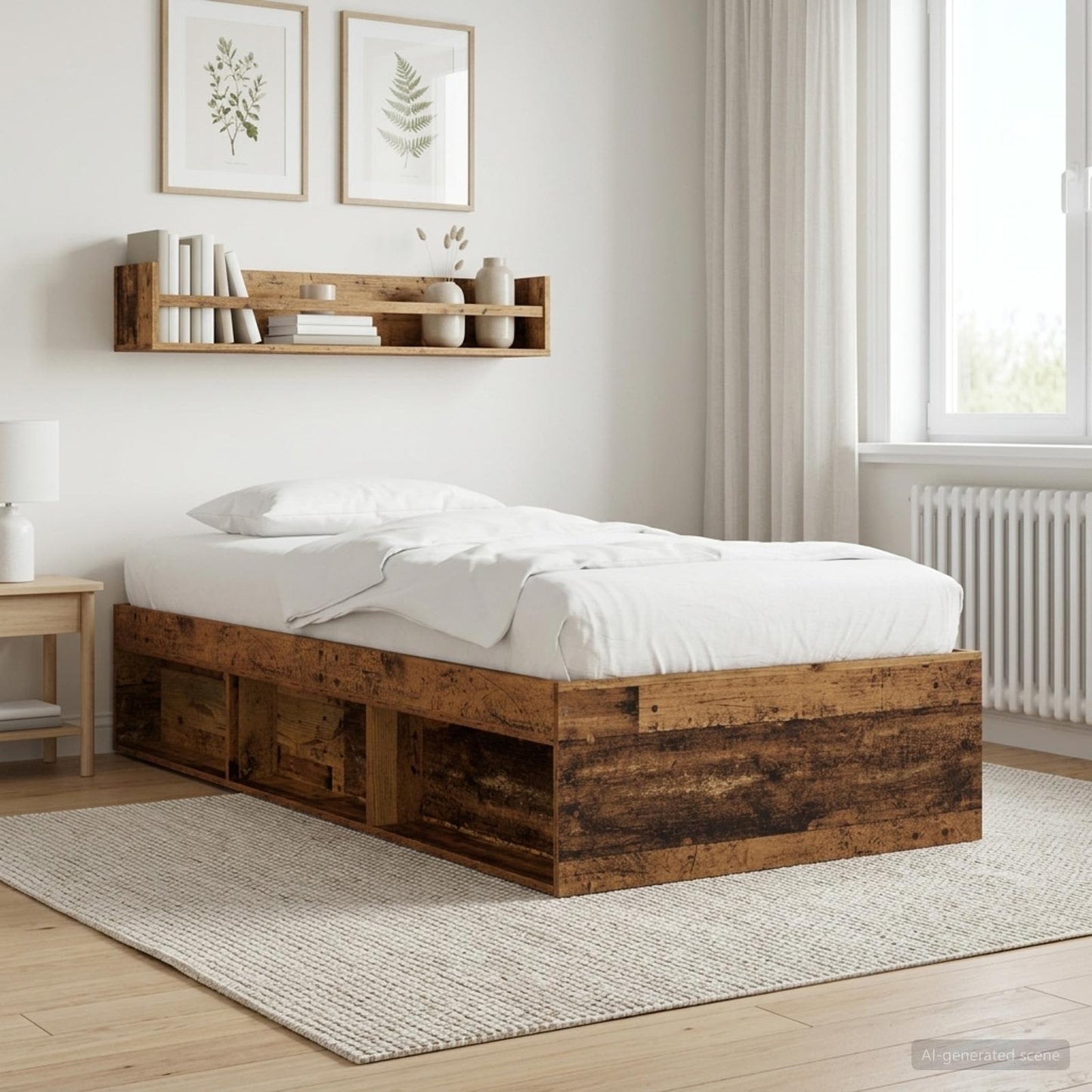 Sengeramme med oppbevaring med hylle Gammelt tre 80 x 200 cm
