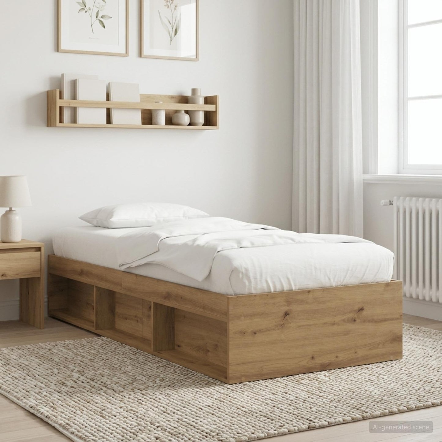 Sengeramme med oppbevaring med hylle Artisan eik 80 x 200 cm