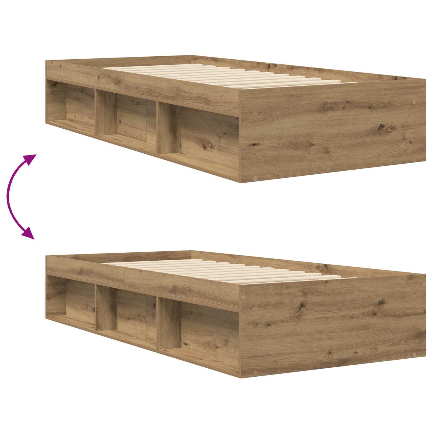 Sengeramme med oppbevaring med hylle Artisan eik 80 x 200 cm