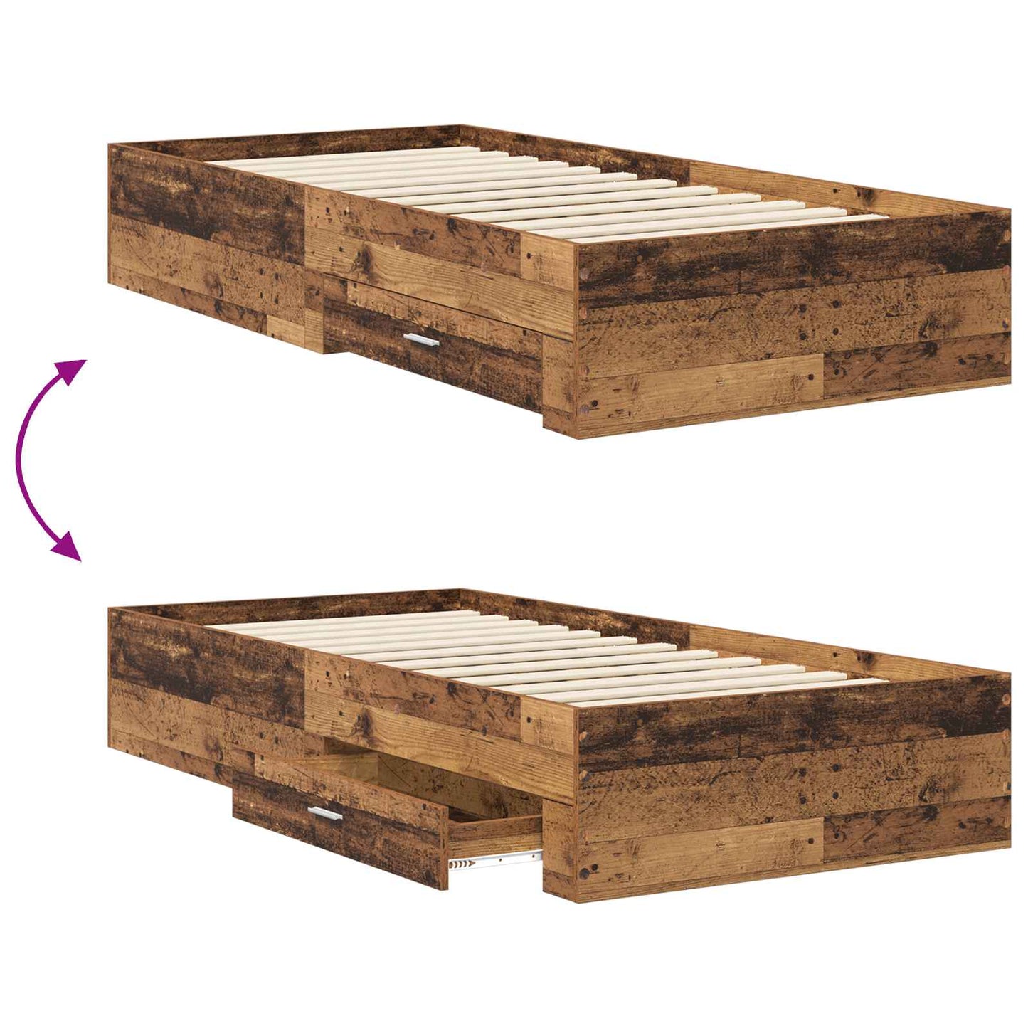 Sengeramme med oppbevaring Gammelt tre 80 x 200 cm