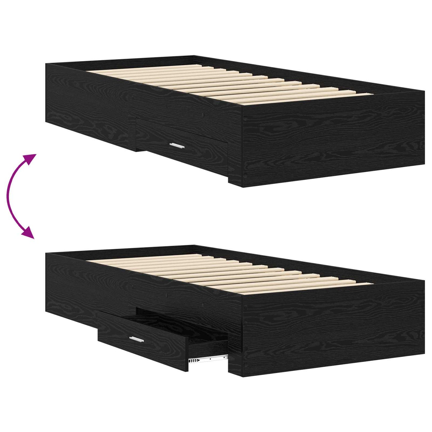 Sengeramme med oppbevaring Svart eik 80 x 200 cm Konstruert tre