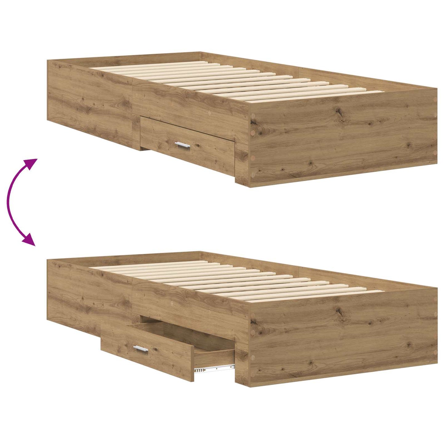 Sengeramme med oppbevaring Artisan eik 80 x 200 cm