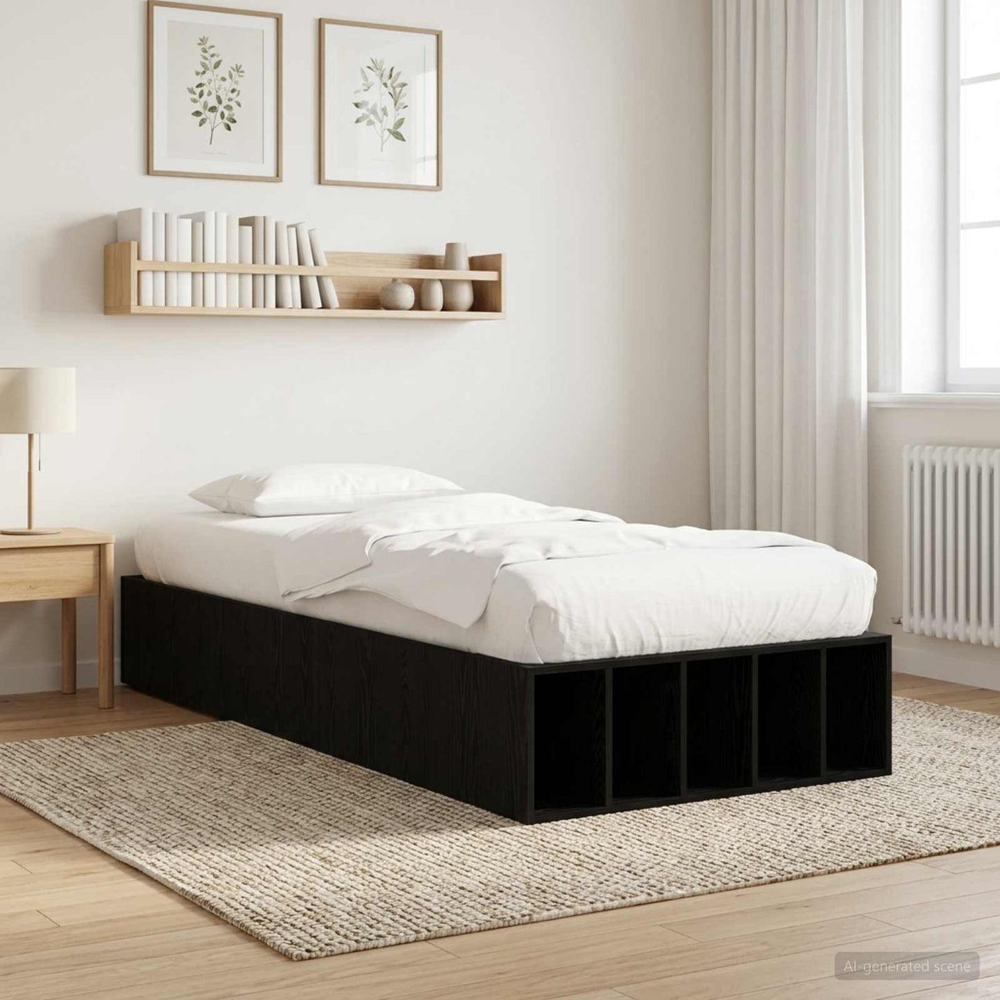 Sengeramme med oppbevaring Svart eik 80 x 200 cm Konstruert tre
