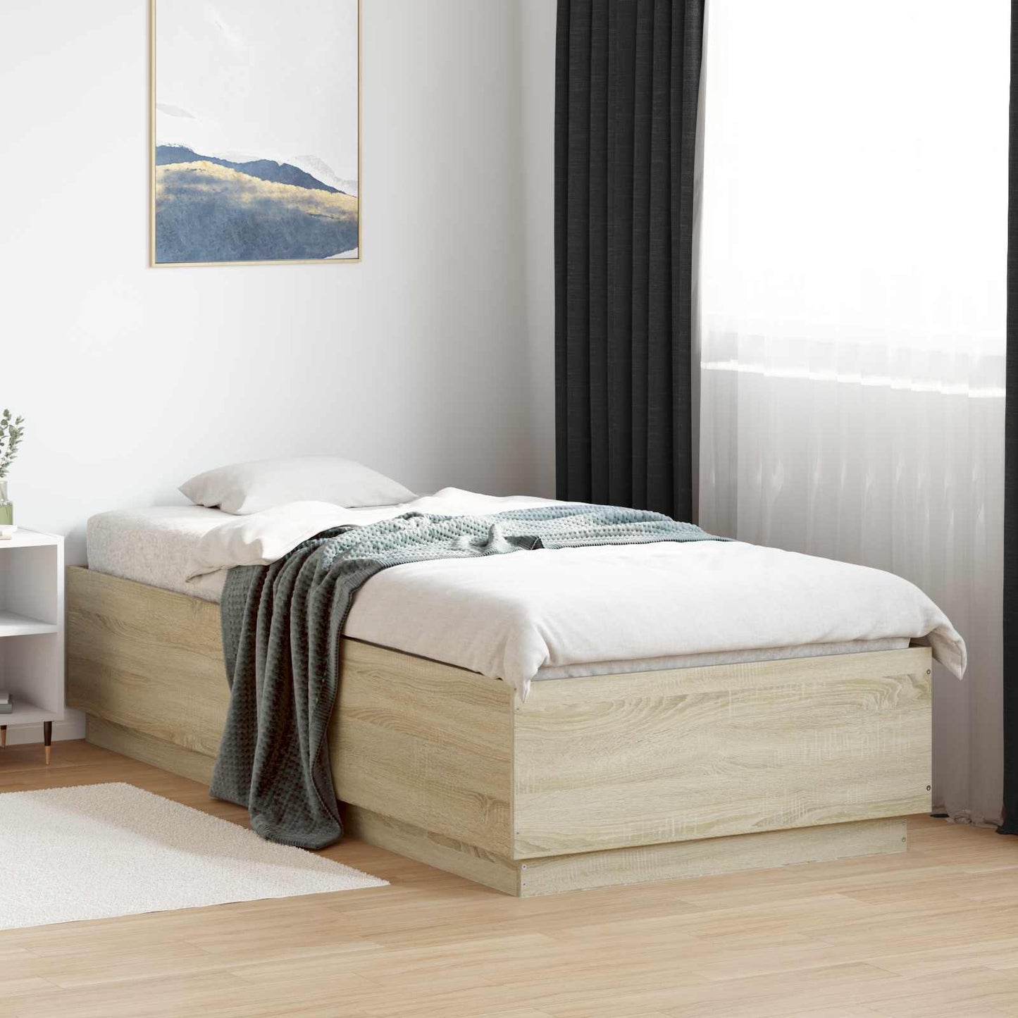 Sengestativ med LED Sonoma eik 80 x 200 cm Konstruert tre