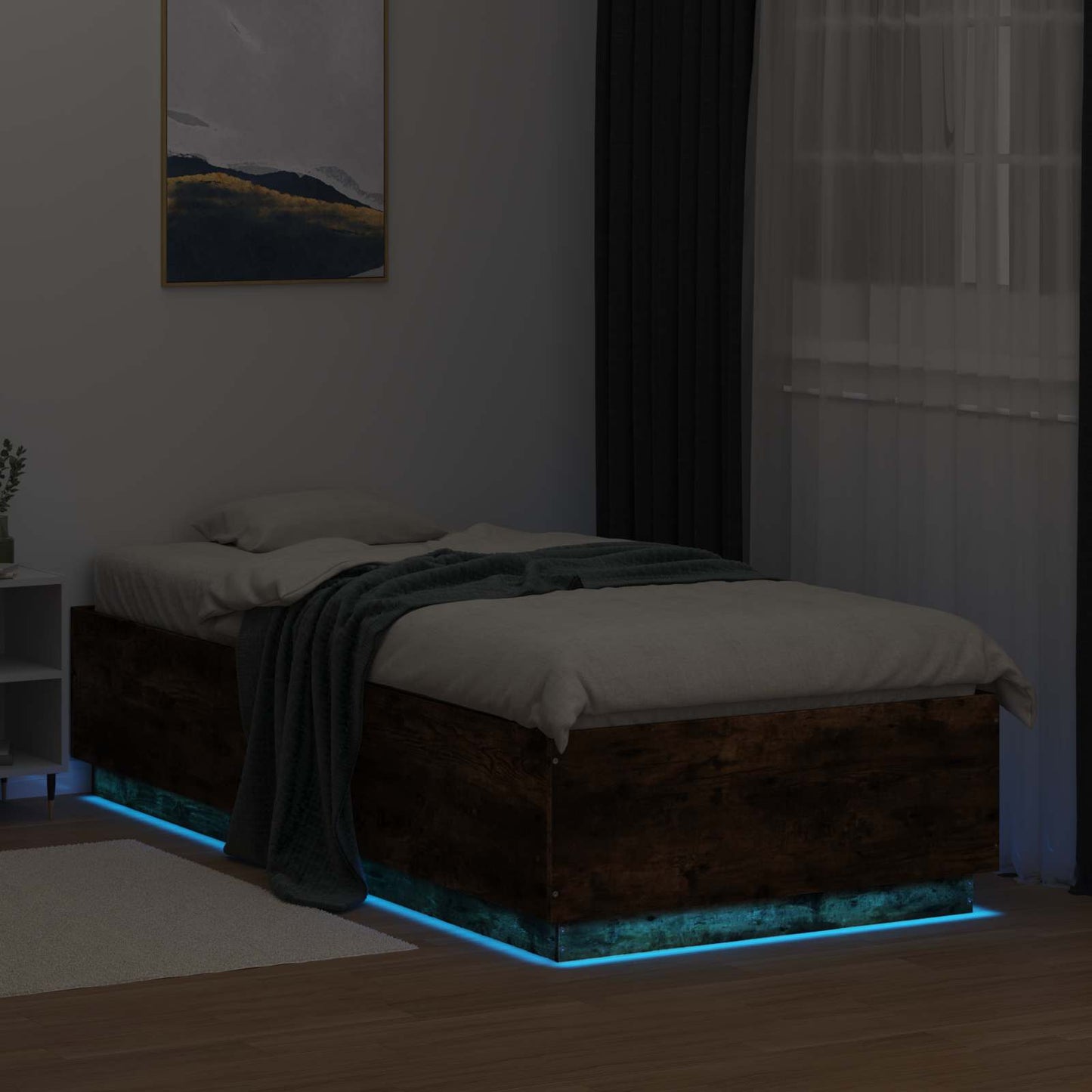 Sengestativ med LED Røkt Eik 80 x 200 cm Konstruert tre