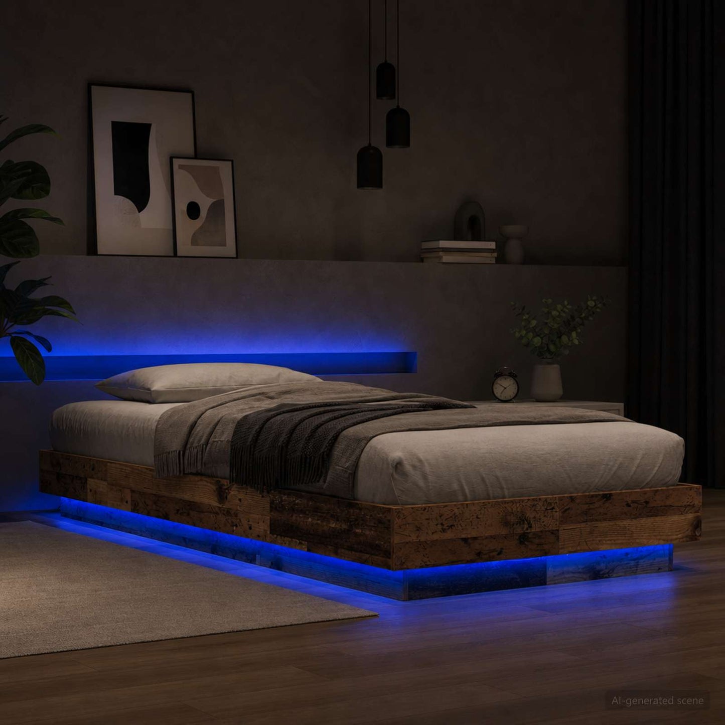 Sengestativ med LED Gammelt tre 80 x 200 cm Konstruert tre
