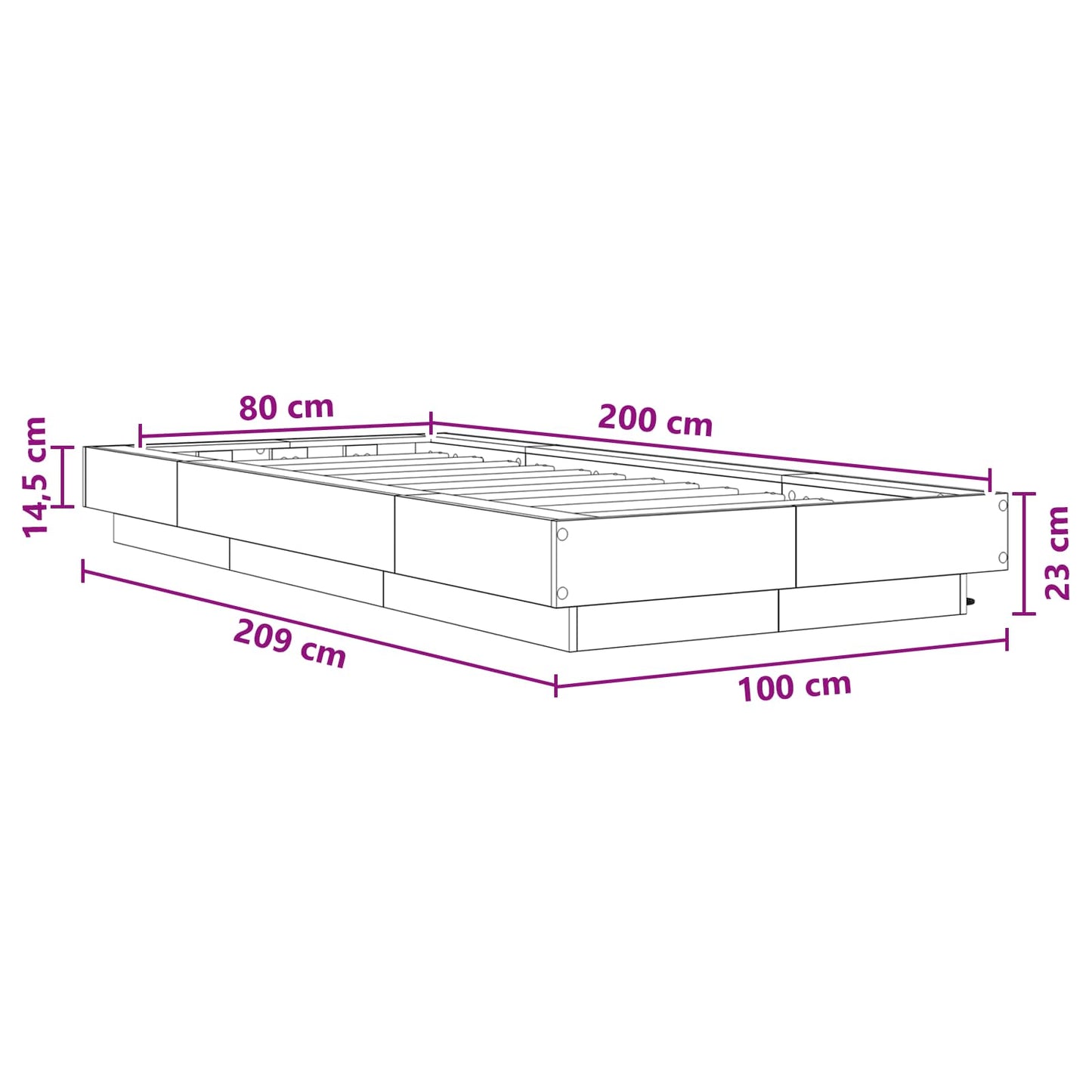 Sengestativ med LED Gammelt tre 80 x 200 cm Konstruert tre