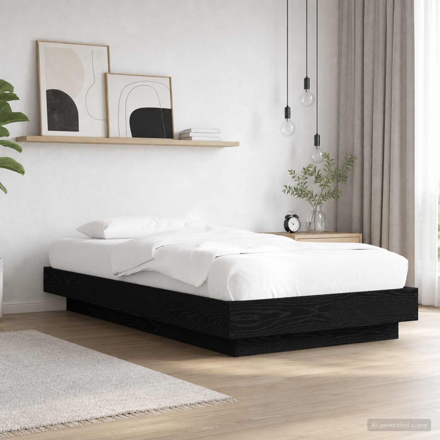 Sengestativ med LED Svart eik 80 x 200 cm Konstruert tre