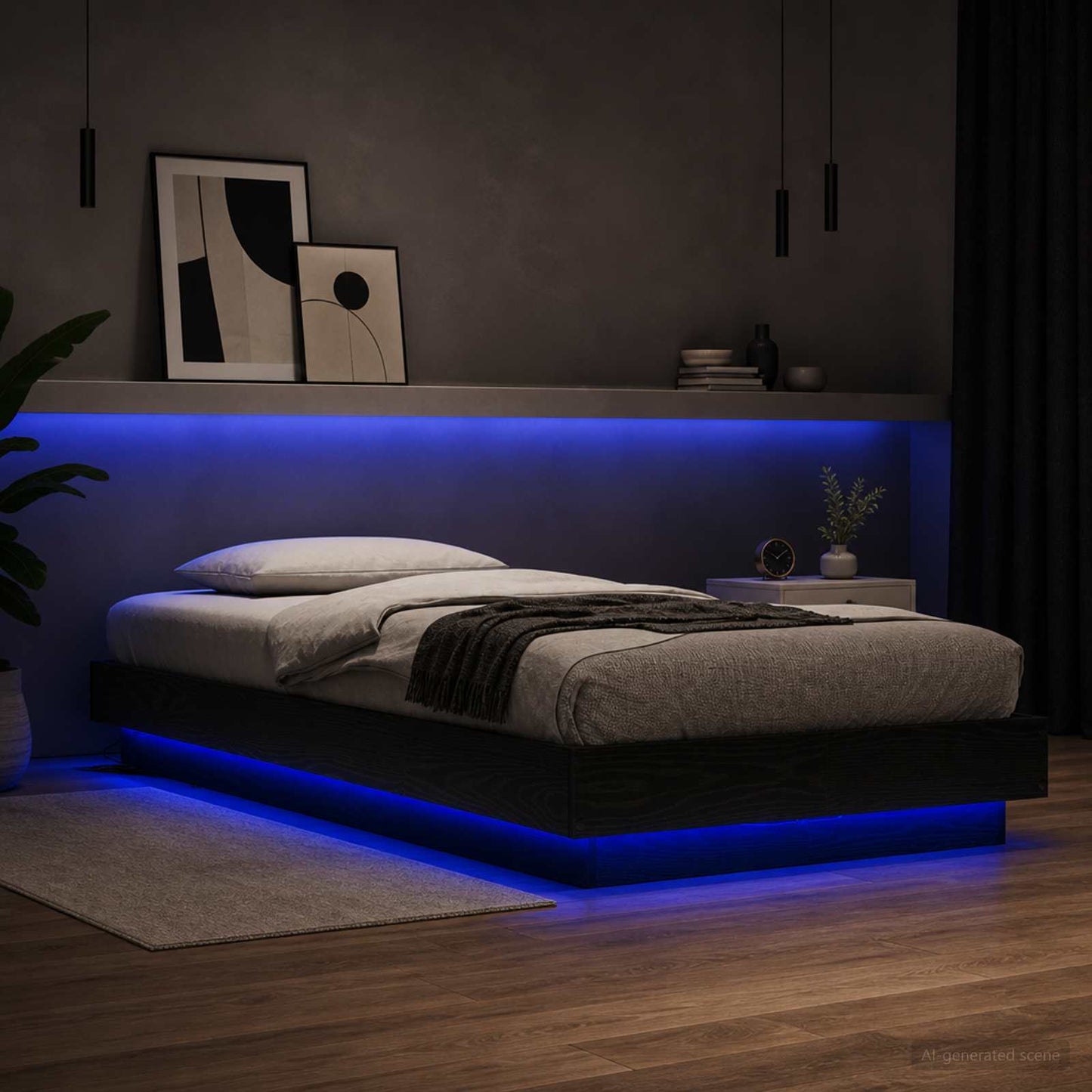 Sengestativ med LED Svart eik 80 x 200 cm Konstruert tre