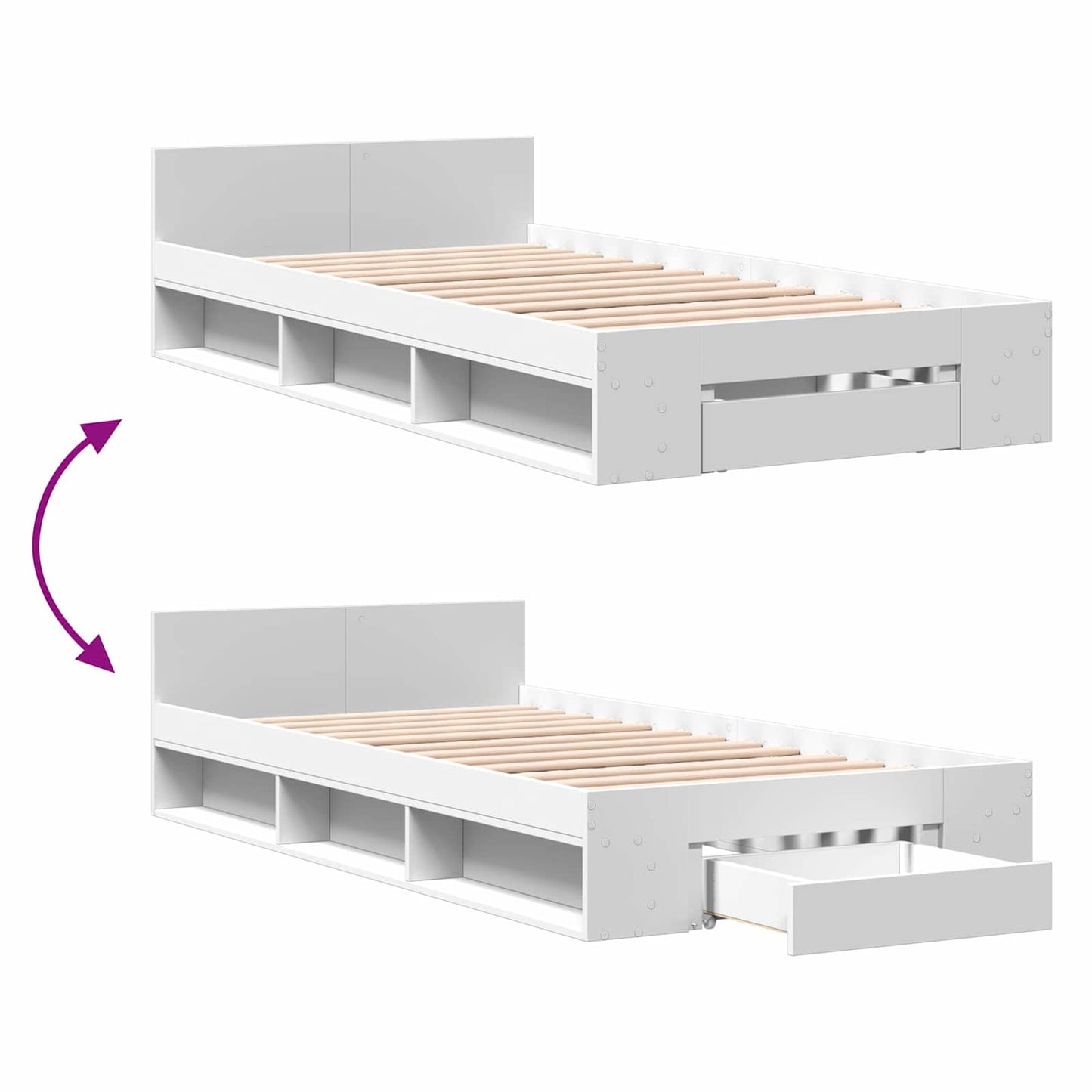 Sengeramme med oppbevaring Hvit 80 x 200 cm Konstruert tre