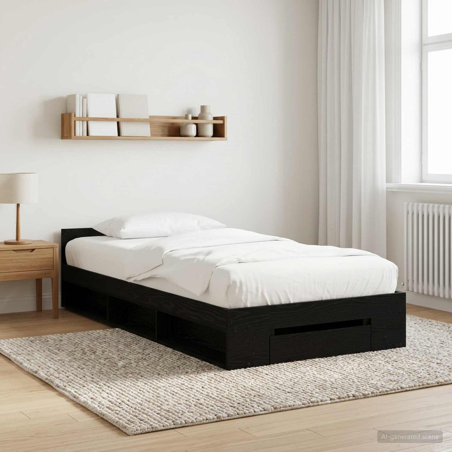 Sengeramme med oppbevaring Svart eik 80 x 200 cm Konstruert tre