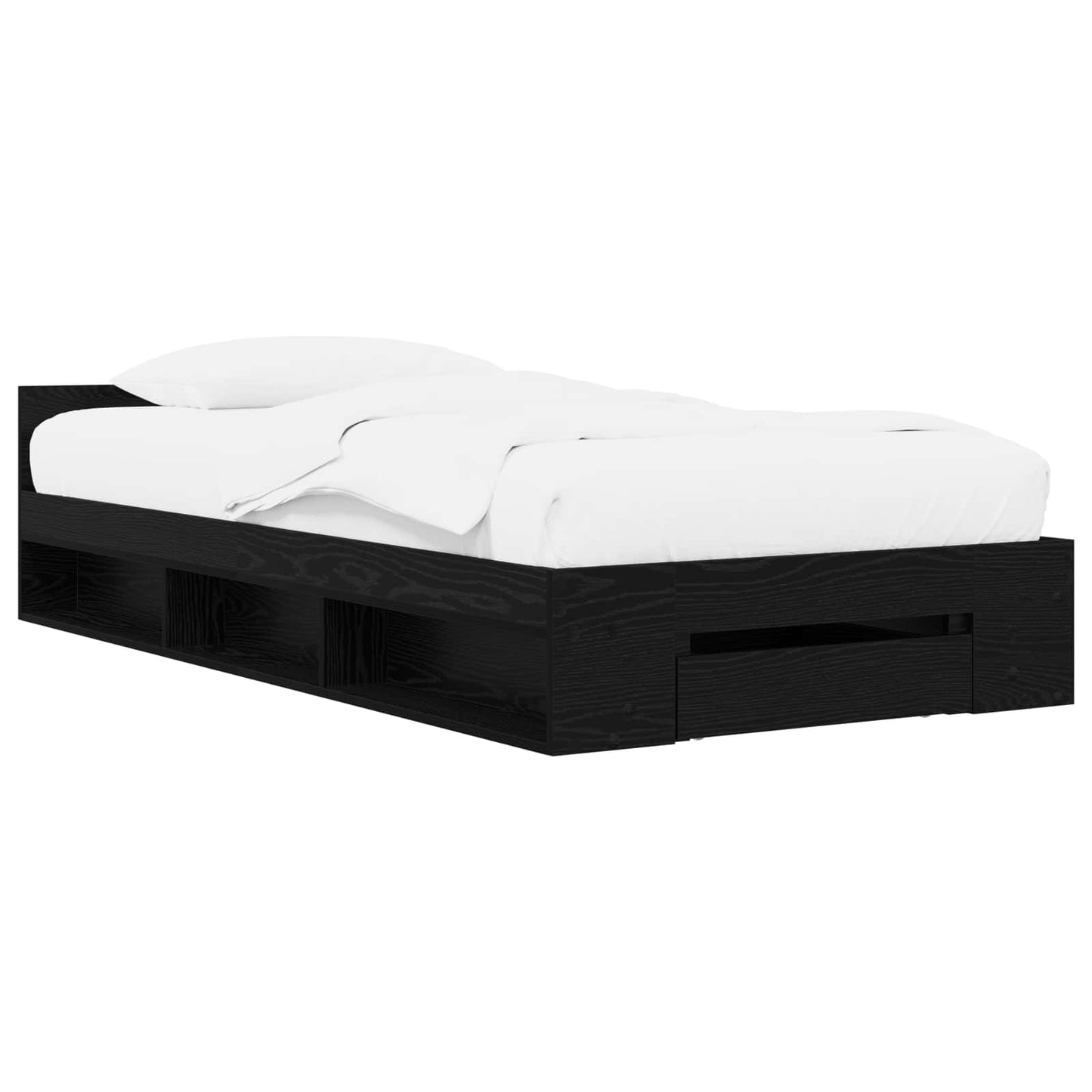 Sengeramme med oppbevaring Svart eik 80 x 200 cm Konstruert tre