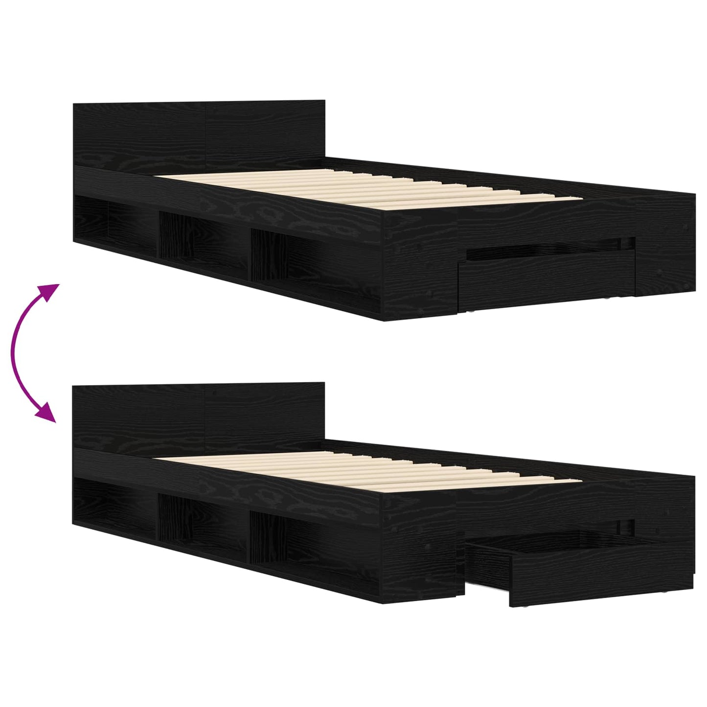Sengeramme med oppbevaring Svart eik 80 x 200 cm Konstruert tre