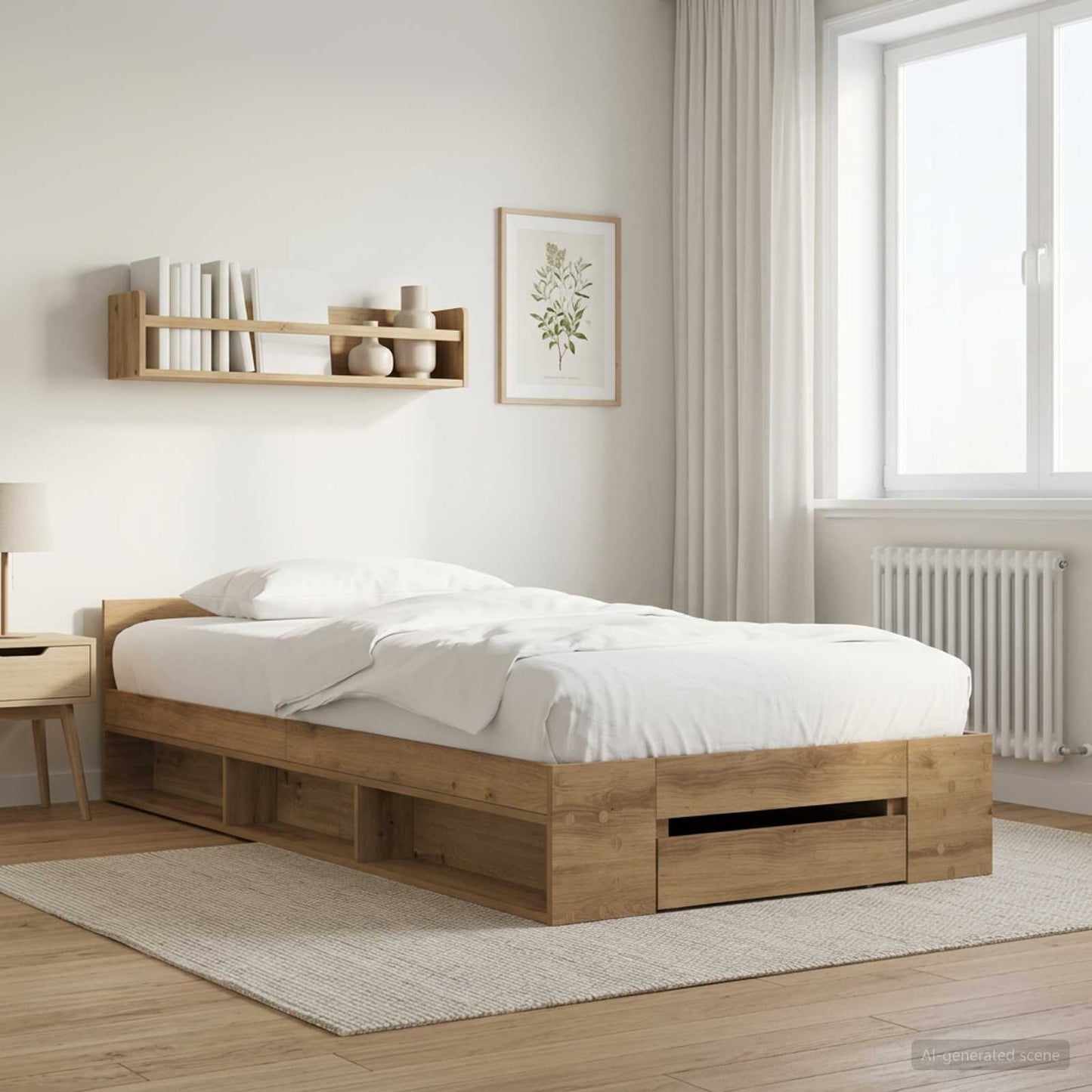 Sengeramme med oppbevaring med skuff Artisan eik 80 x 200 cm