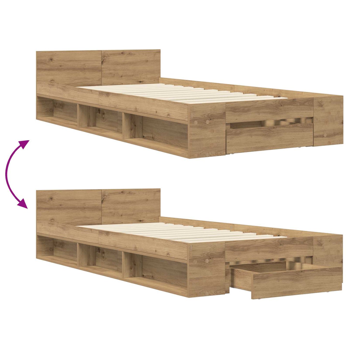 Sengeramme med oppbevaring med skuff Artisan eik 80 x 200 cm