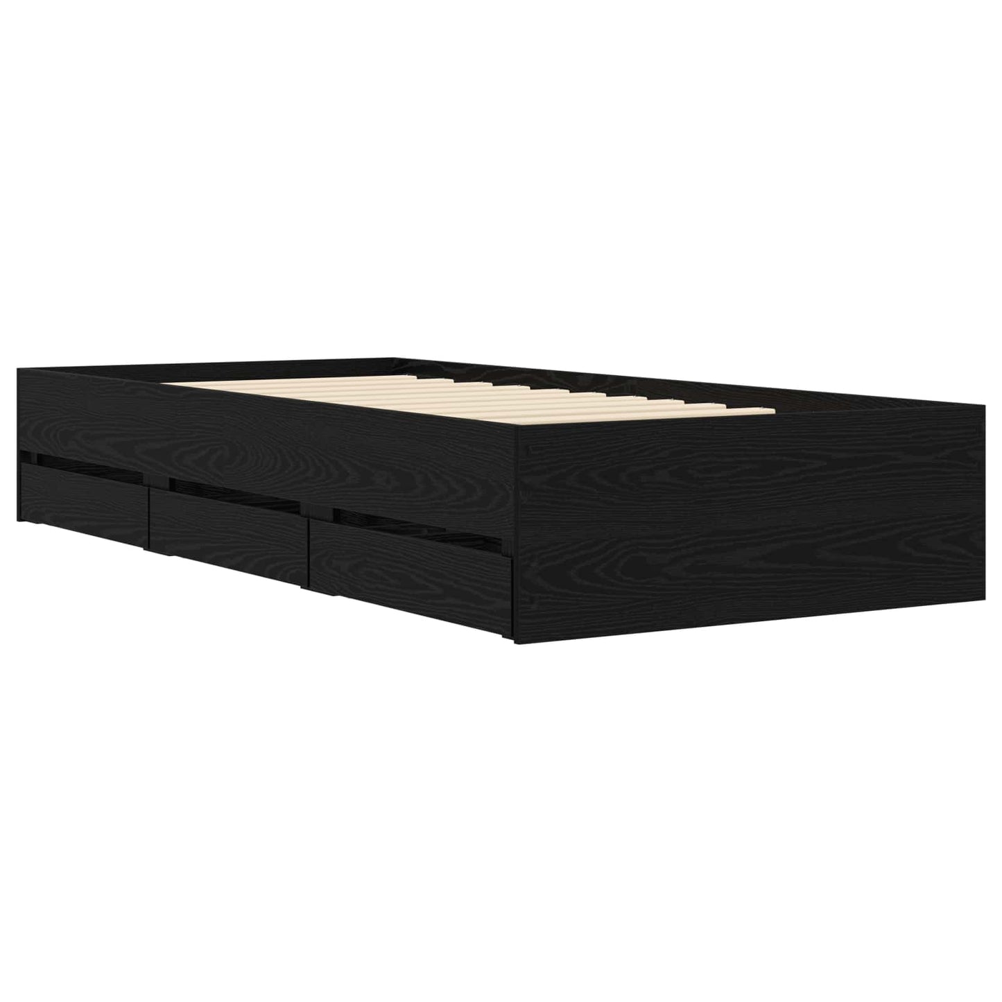 Sengeramme med oppbevaring Svart eik 80 x 200 cm Konstruert tre