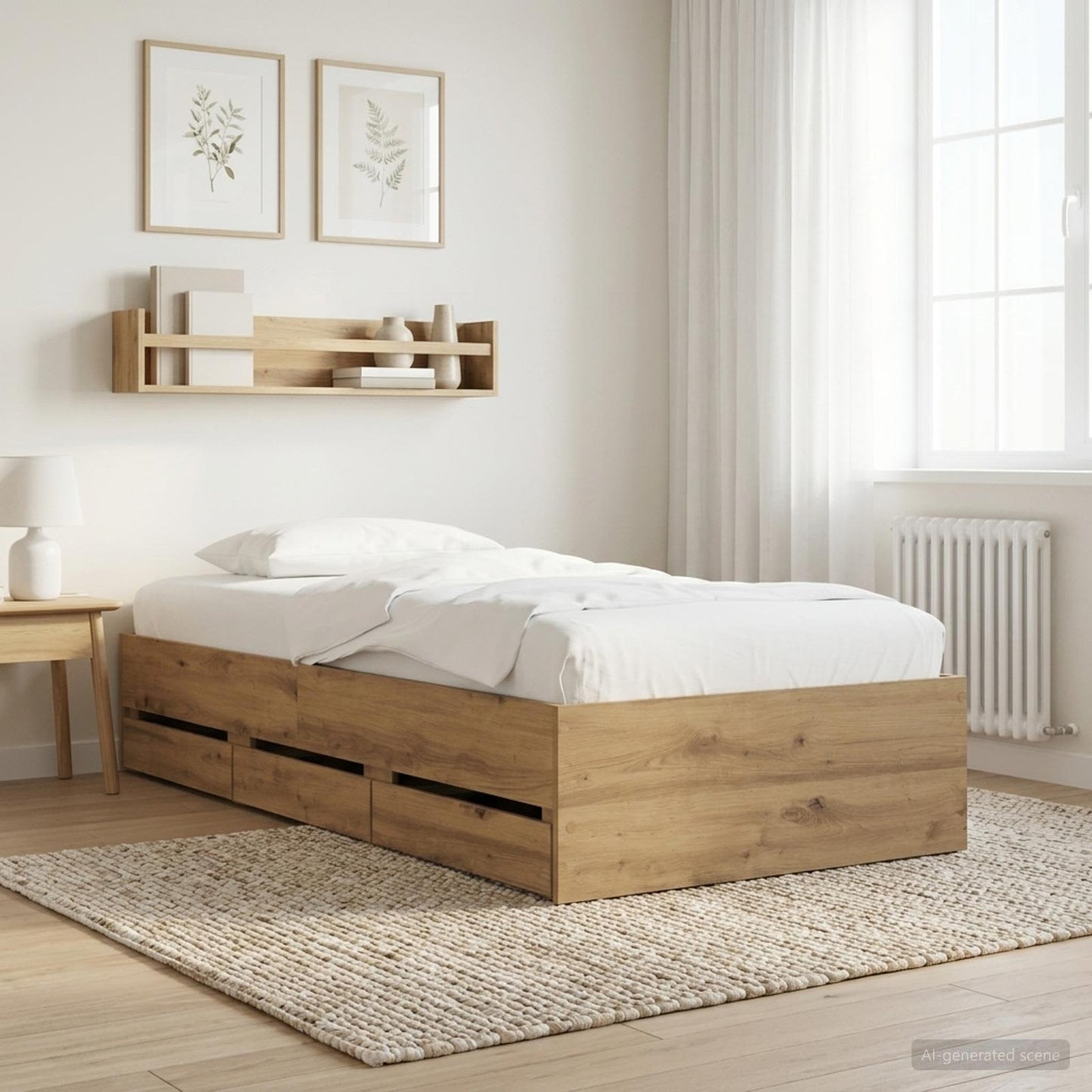 Sengeramme med oppbevaring med skuff Artisan eik 80 x 200 cm