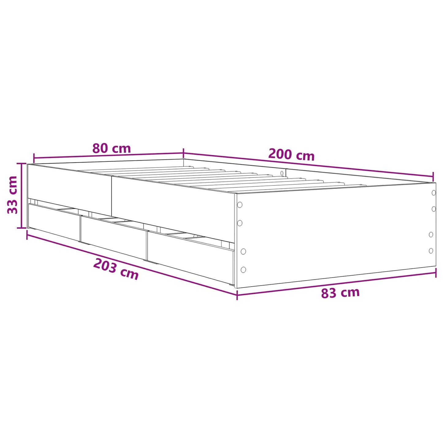 Sengeramme med oppbevaring med skuff Artisan eik 80 x 200 cm