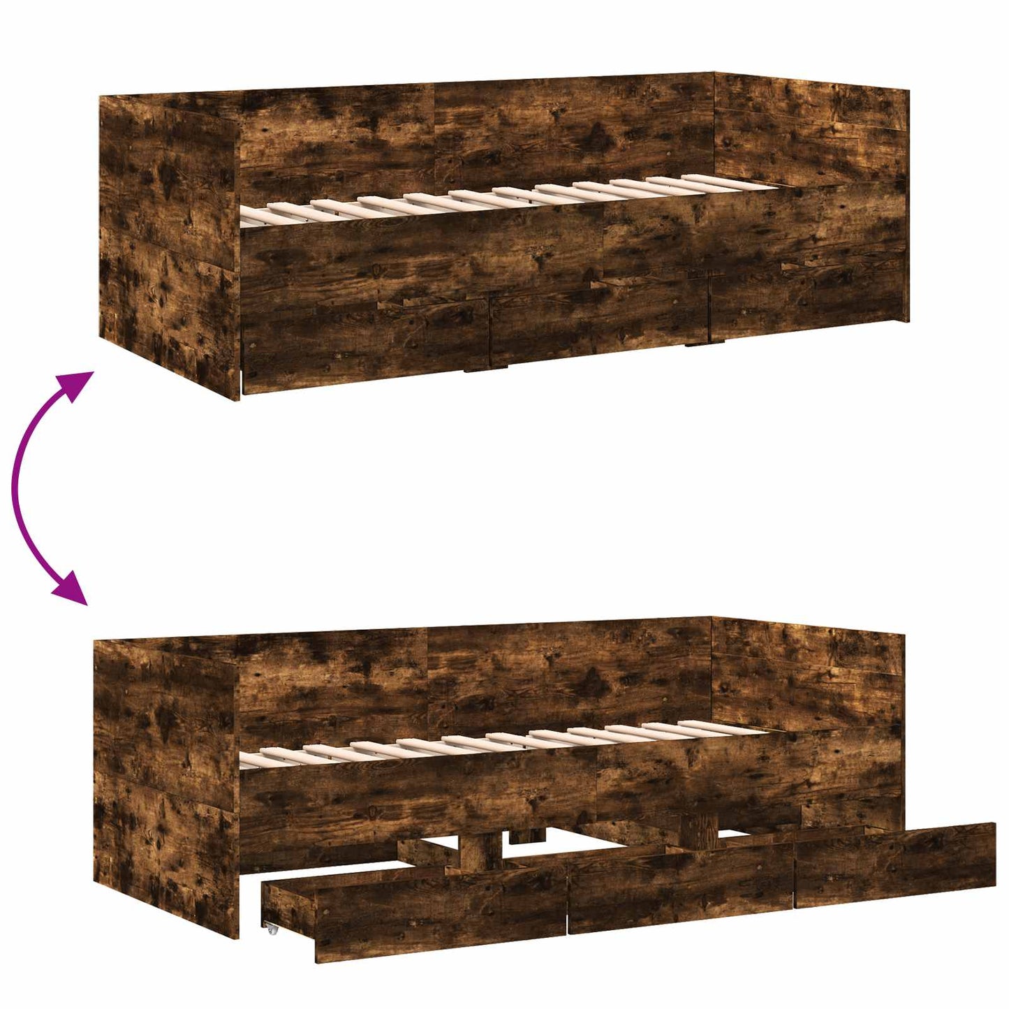 Sengeramme med oppbevaring Røkt Eik 80 x 200 cm Konstruert tre