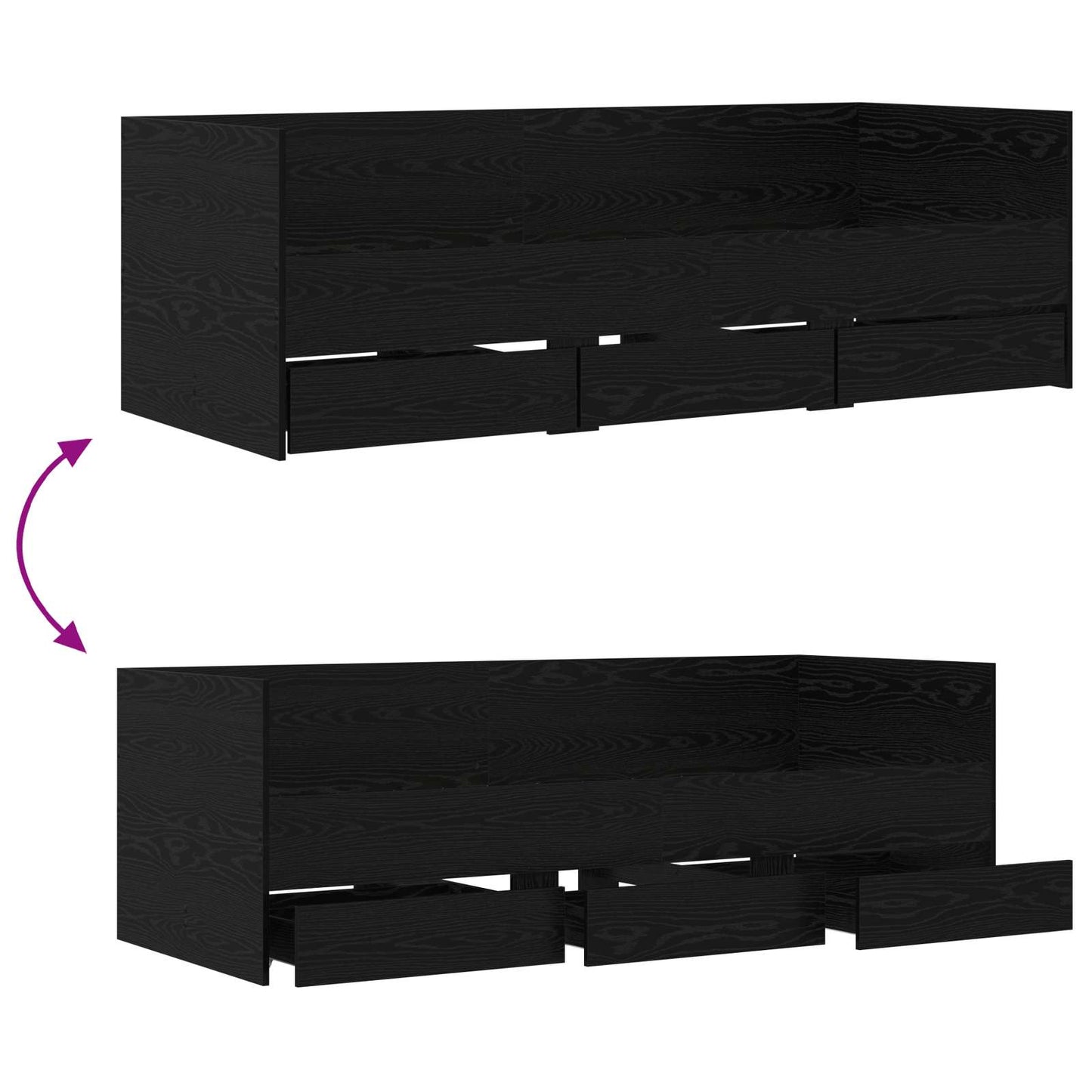 Sengeramme med oppbevaring Svart eik 80 x 200 cm Konstruert tre