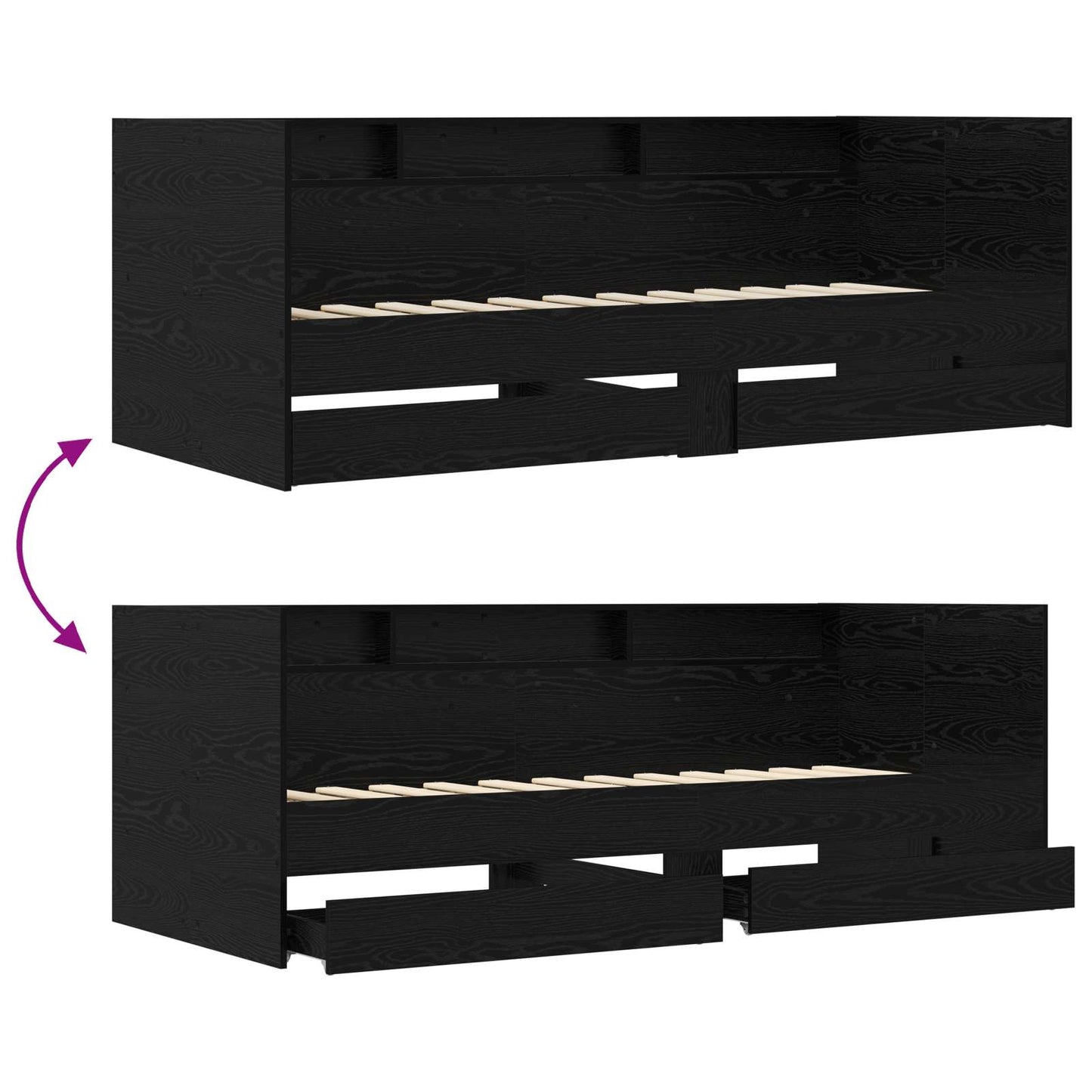 Sengeramme med oppbevaring Svart eik 80 x 200 cm Konstruert tre