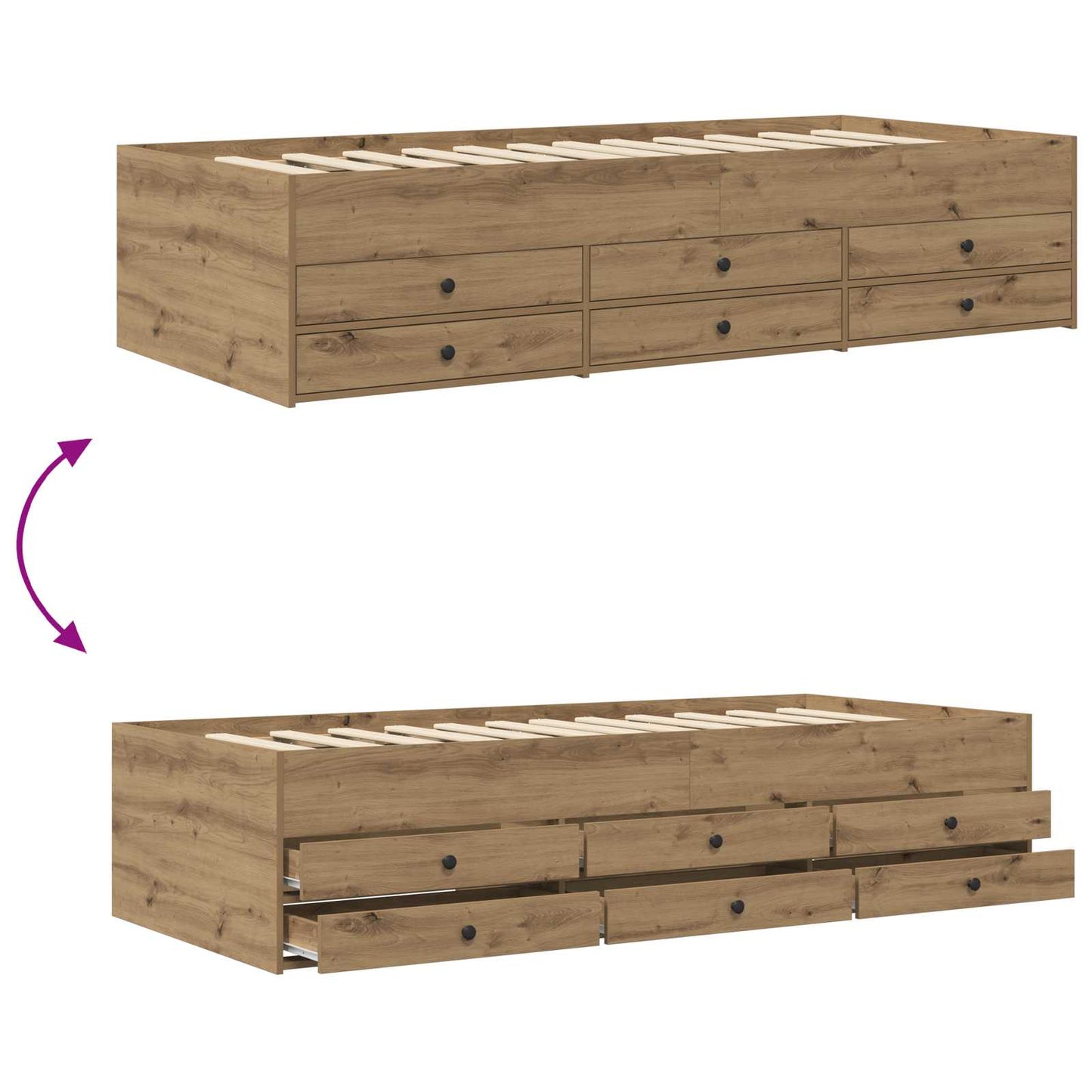 Sengeramme med oppbevaring med skuff Artisan eik 80 x 200 cm