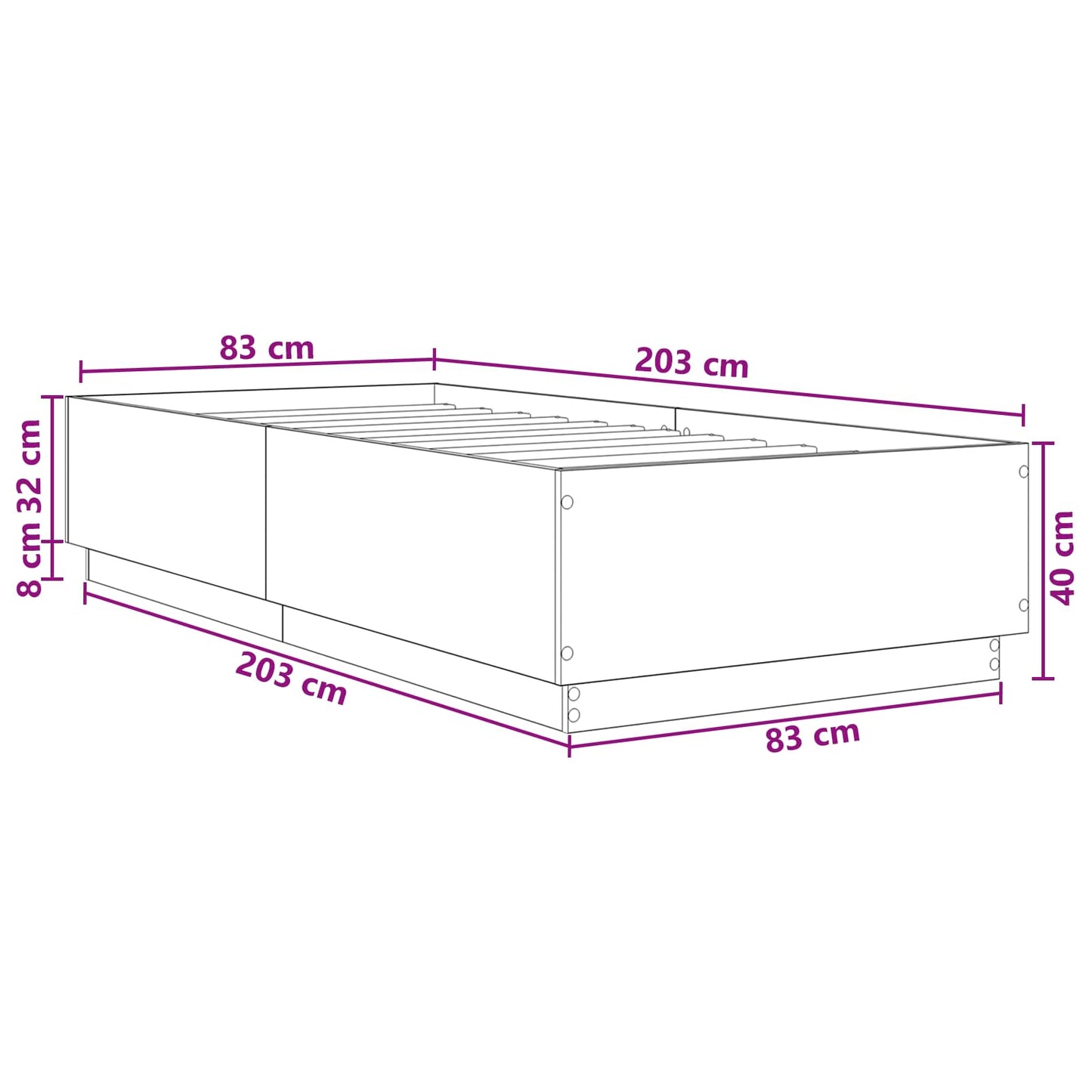 Sengestamme Hvit 80 x 200 cm Konstruert tre